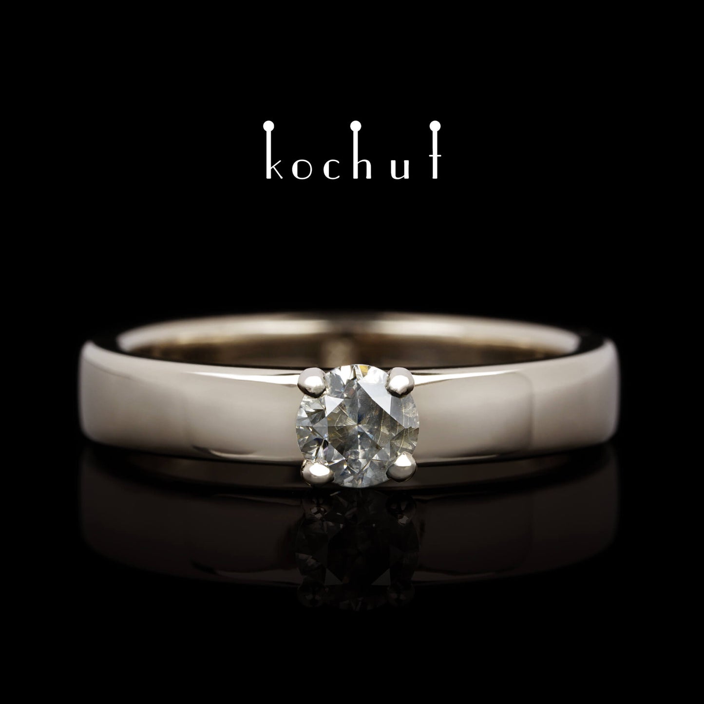 Classic — Verlobungsring aus Palladium 18K Gold mit einem grauen Diamanten
