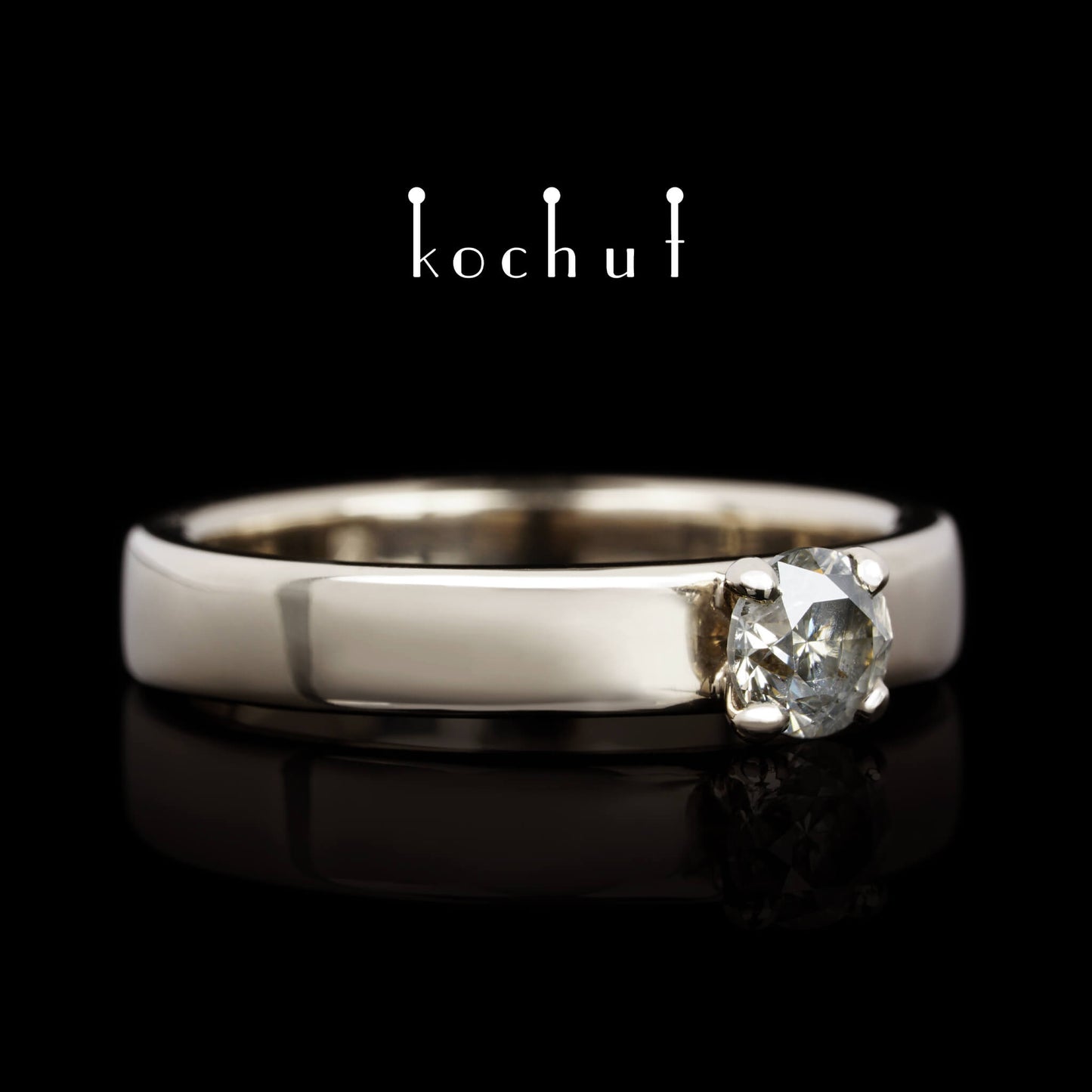 Classic — Verlobungsring aus Palladium 18K Gold mit einem grauen Diamanten
