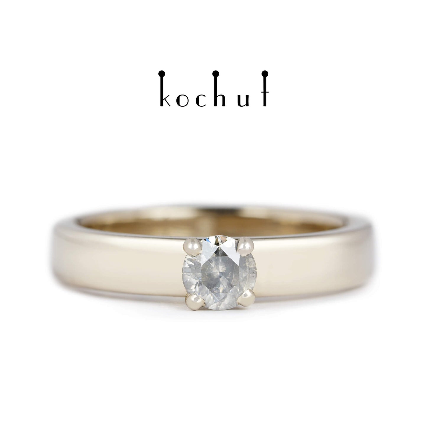 Classic — Verlobungsring aus Palladium 18K Gold mit einem grauen Diamanten