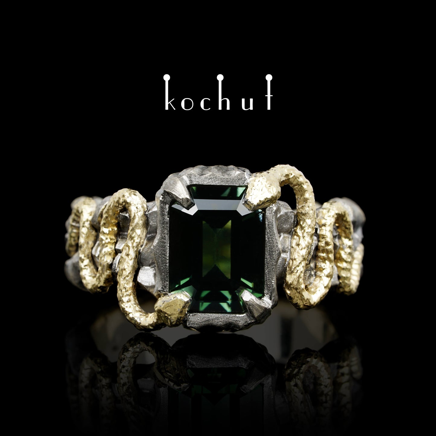 Verlockung — Ring aus Weiß- und Gelbgold mit Turmalin, überzogen mit schwarzem Rhodium