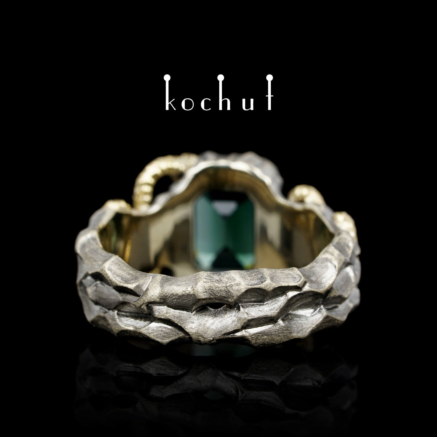 Verlockung — Ring aus Weiß- und Gelbgold mit Turmalin, überzogen mit schwarzem Rhodium