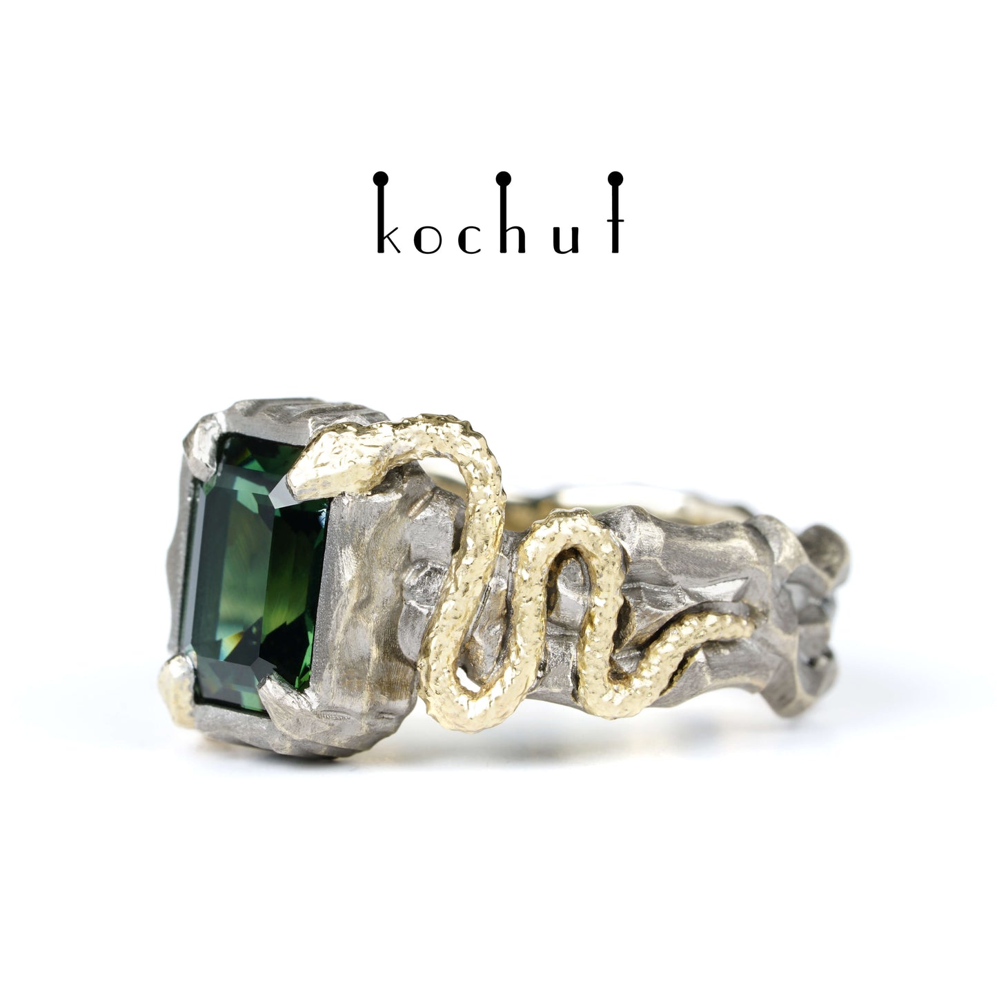 Verlockung — Ring aus Weiß- und Gelbgold mit Turmalin, überzogen mit schwarzem Rhodium