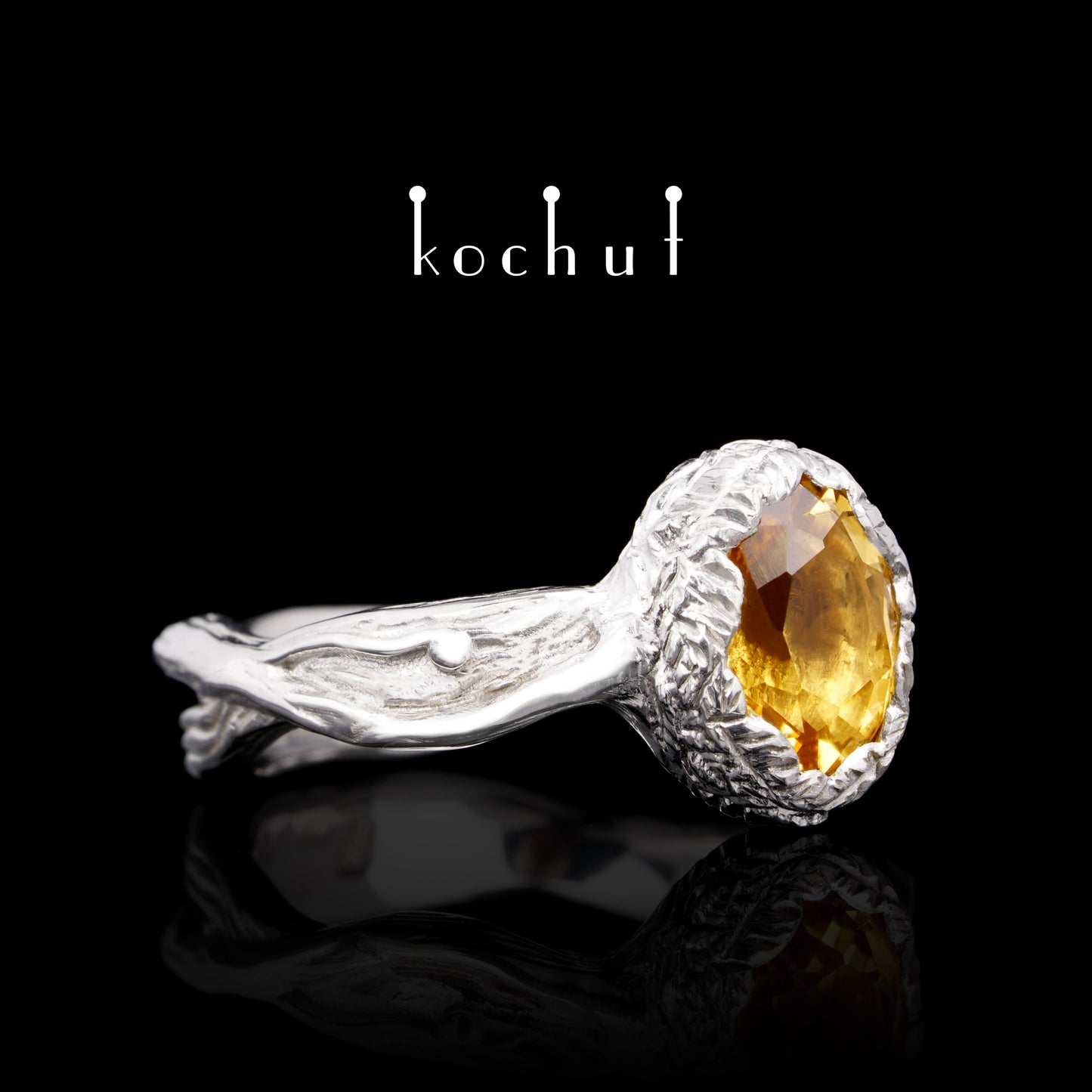 Quelle des Lebens — Ring aus Silber mit Citrin, überzogen mit weißem Rhodium