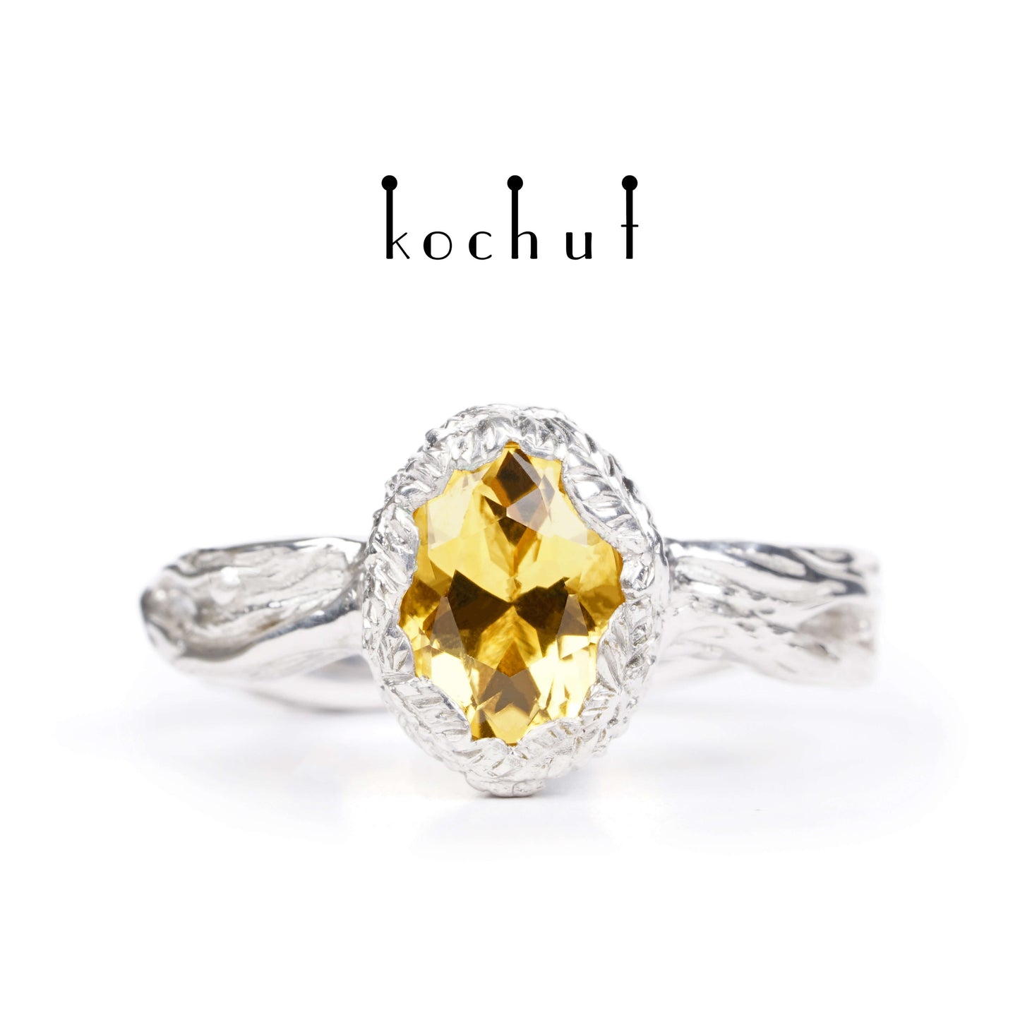 Quelle des Lebens — Ring aus Silber mit Citrin, überzogen mit weißem Rhodium