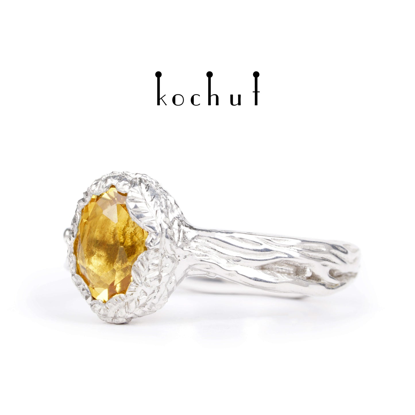Quelle des Lebens — Ring aus Silber mit Citrin, überzogen mit weißem Rhodium