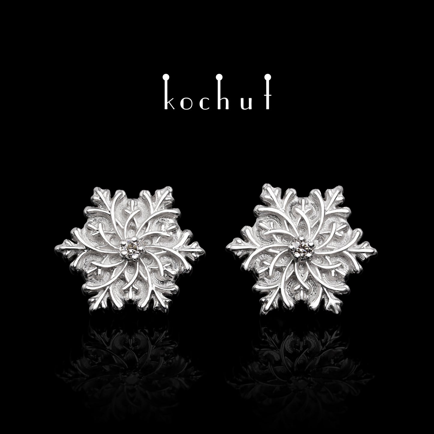 Gerda's Berührung — Ohrringe aus Silber mit Diamanten, überzogen mit weißem Rhodium