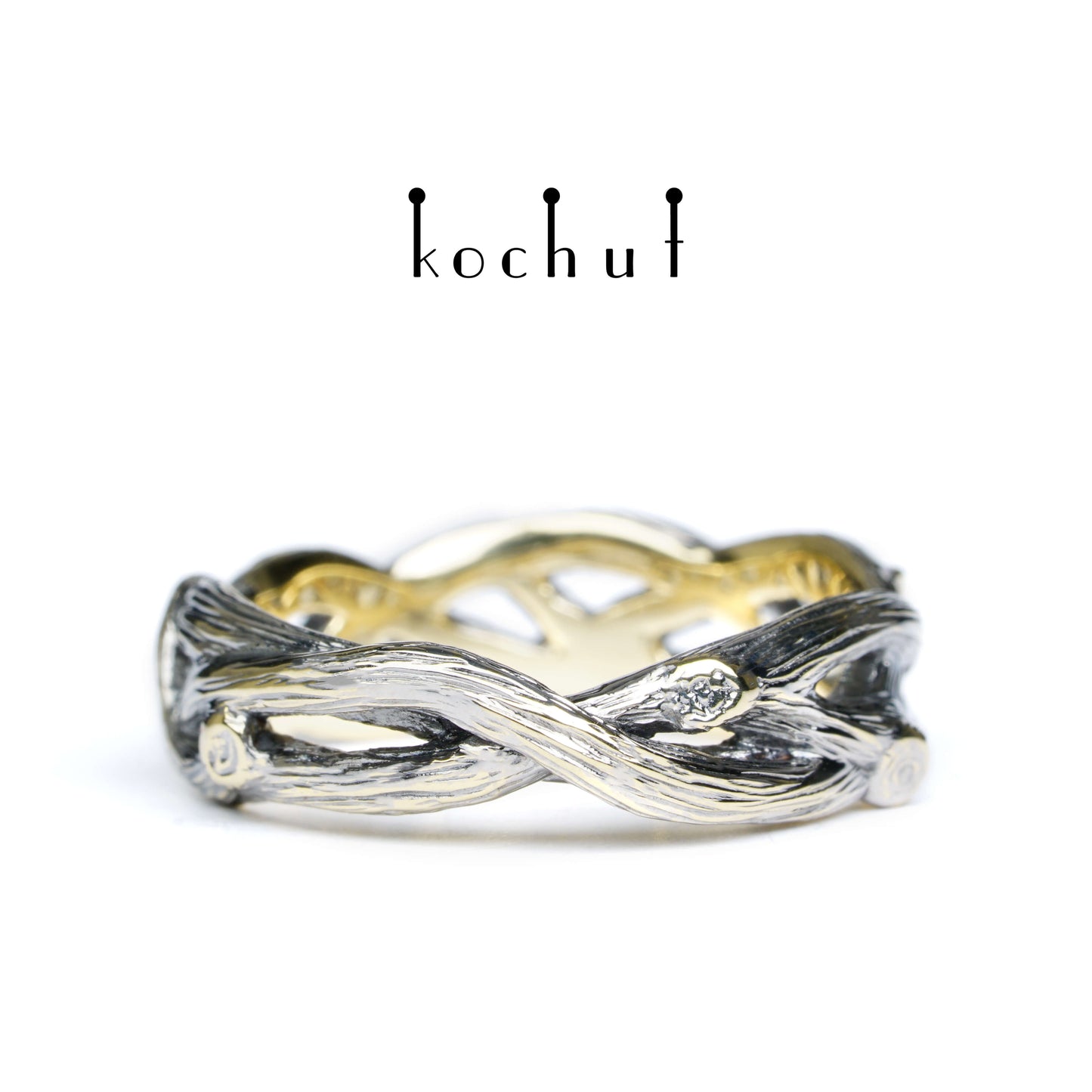 Mobius Forest Ribbon — Ehering aus Gelbgold, beschichtet mit schwarzem Rhodium
