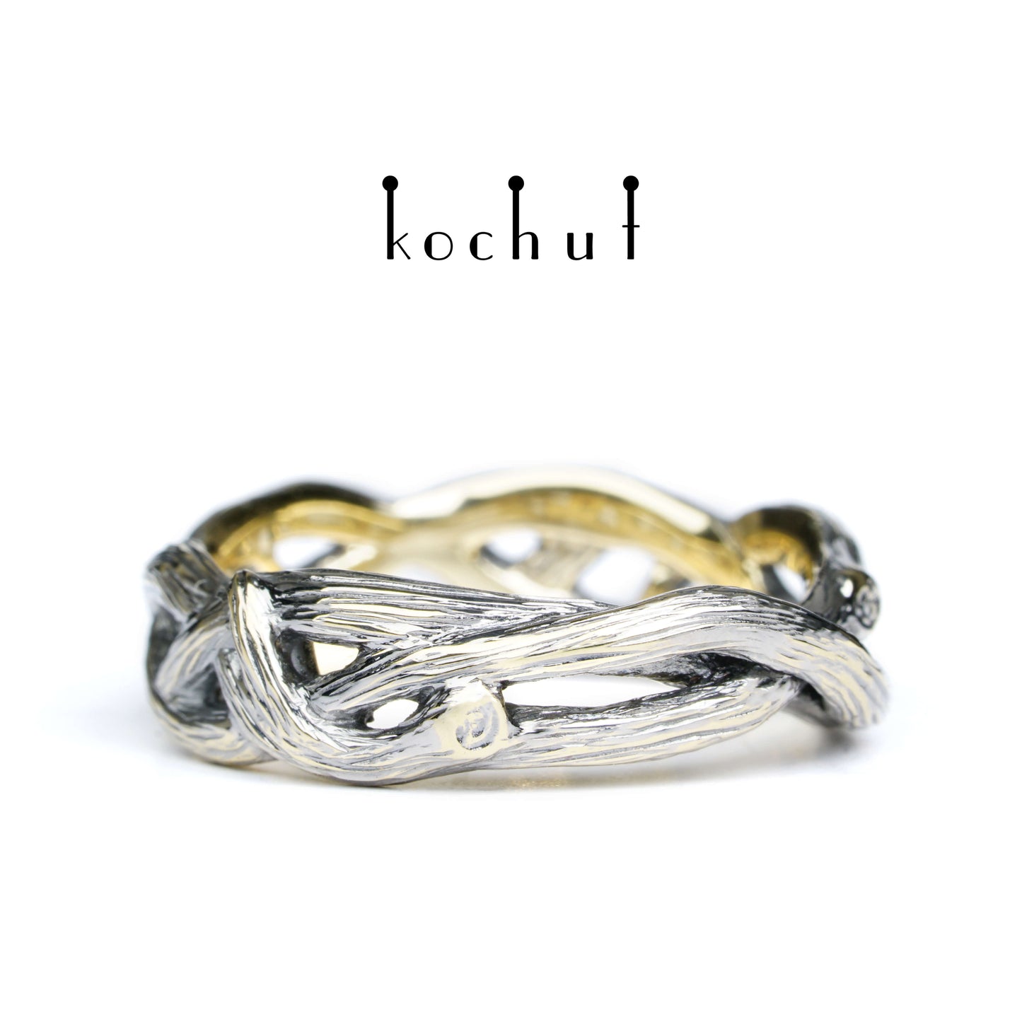 Mobius Forest Ribbon — Ehering aus Gelbgold, beschichtet mit schwarzem Rhodium