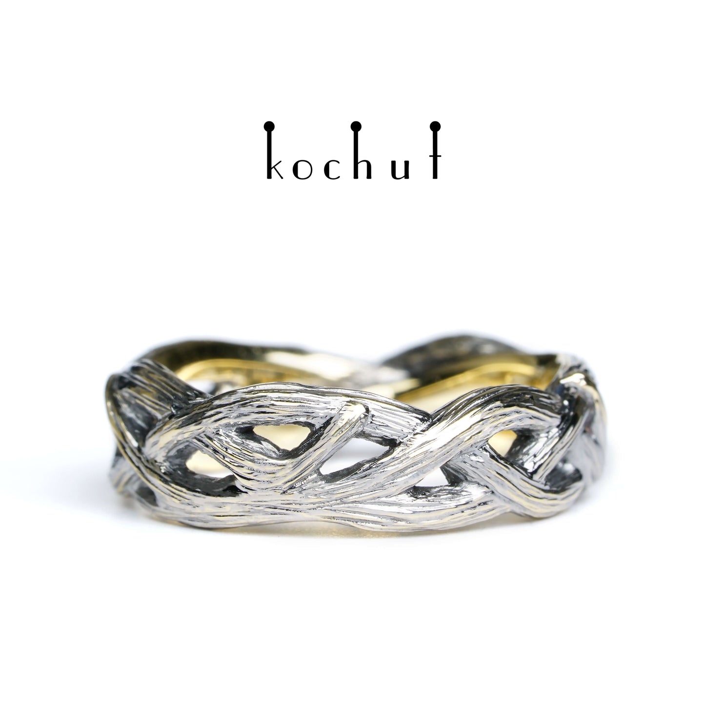 Mobius Forest Ribbon — Ehering aus Gelbgold, beschichtet mit schwarzem Rhodium