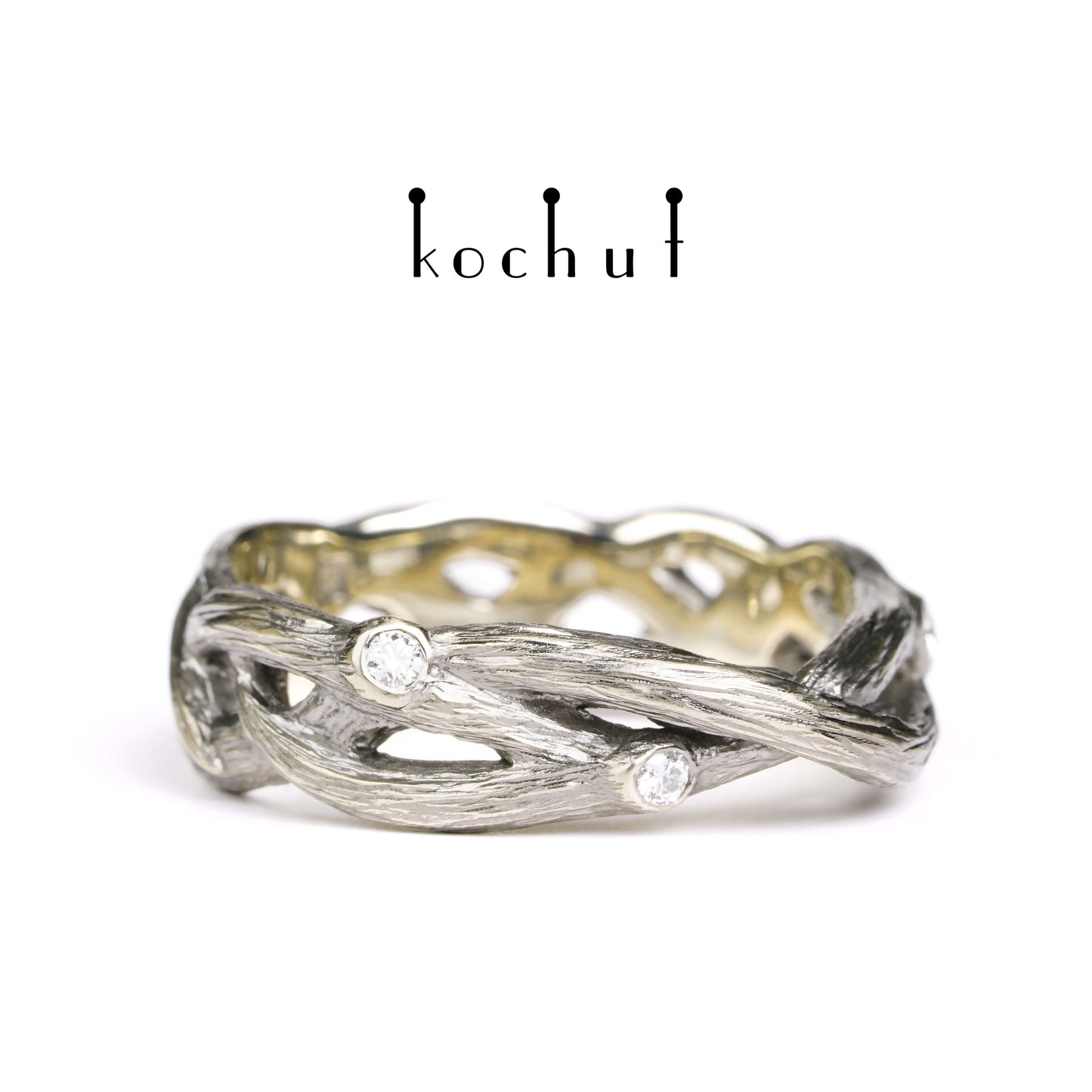 Mobius Forest Ribbon — Ehering aus Weißgold mit Diamanten, überzogen mit schwarzem Rhodium