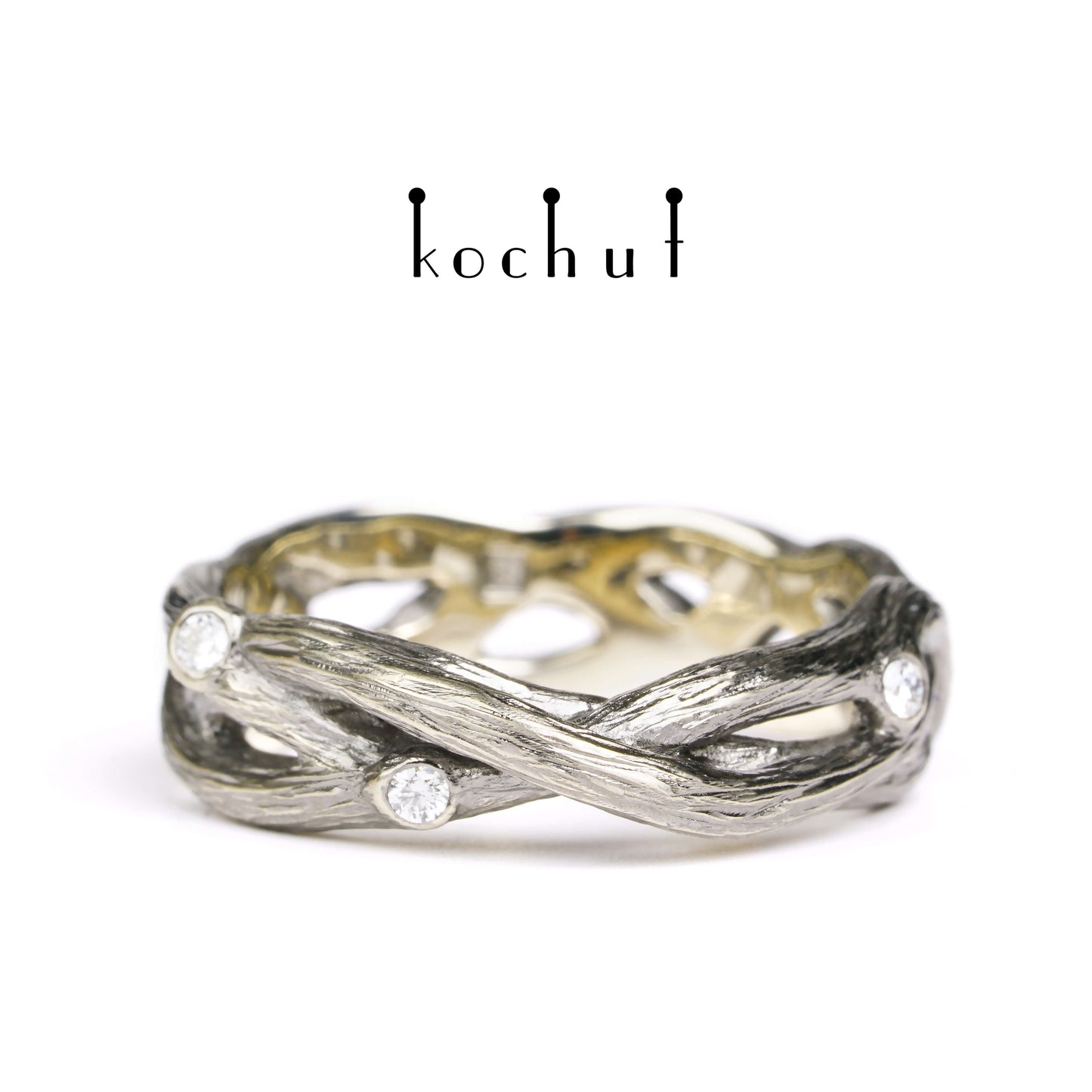 Mobius Forest Ribbon — Ehering aus Weißgold mit Diamanten, überzogen mit schwarzem Rhodium