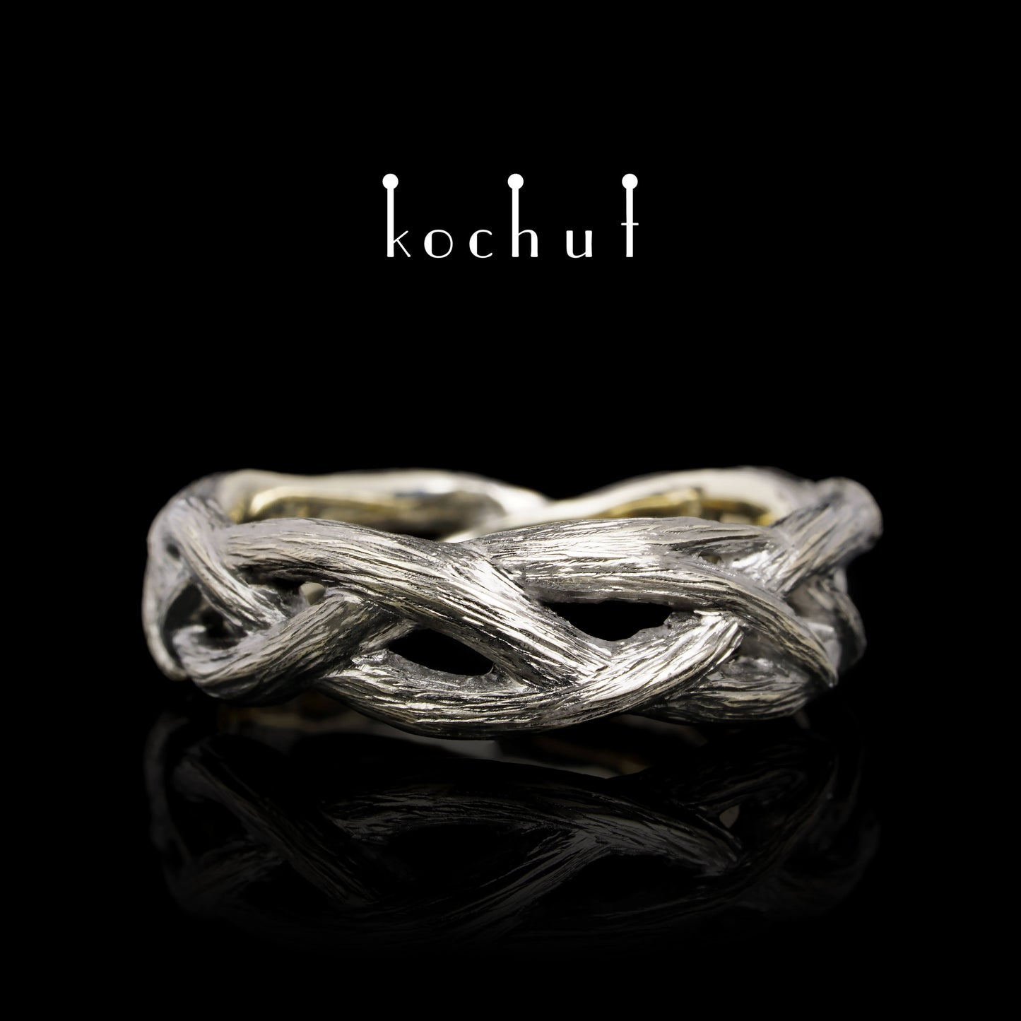 Mobius Forest Ribbon — Ehering aus Weißgold mit Diamanten, überzogen mit schwarzem Rhodium