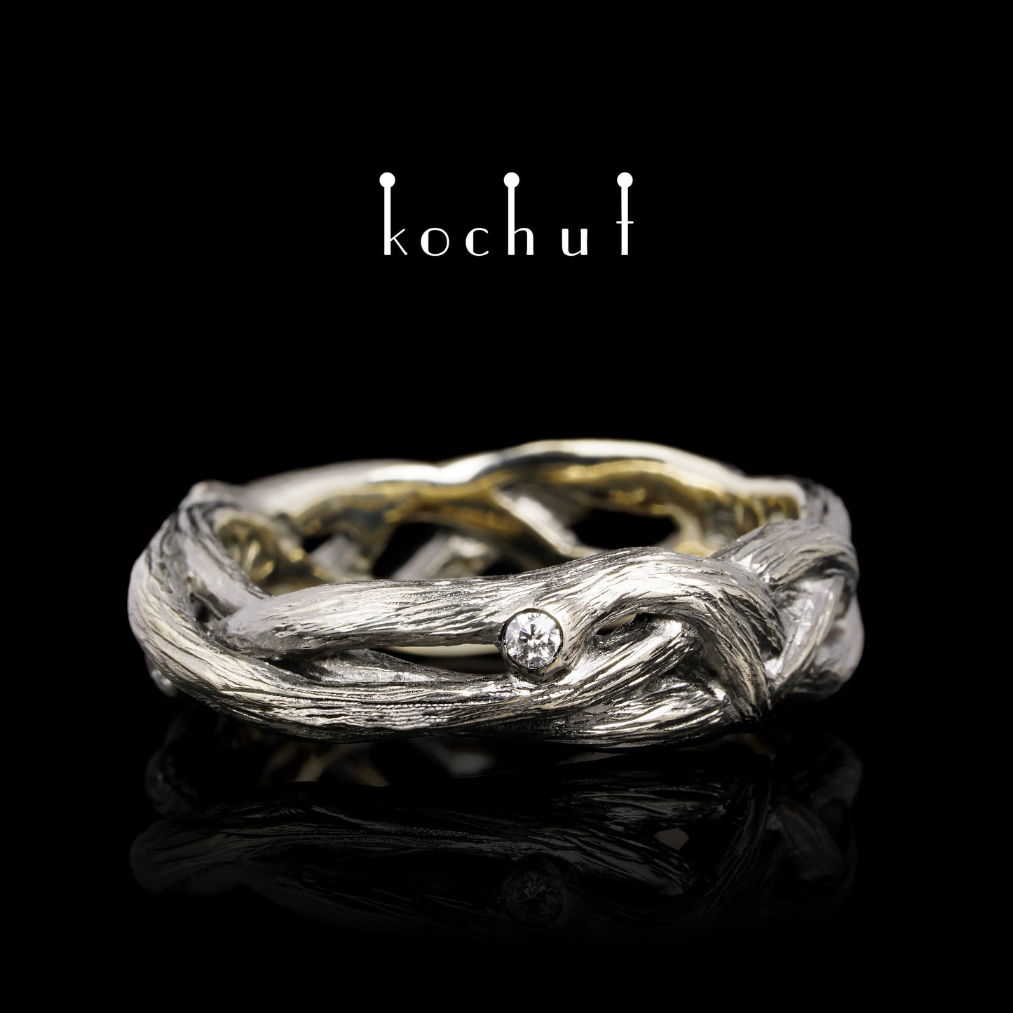 Mobius Forest Ribbon — Ehering aus Weißgold mit Diamanten, überzogen mit schwarzem Rhodium