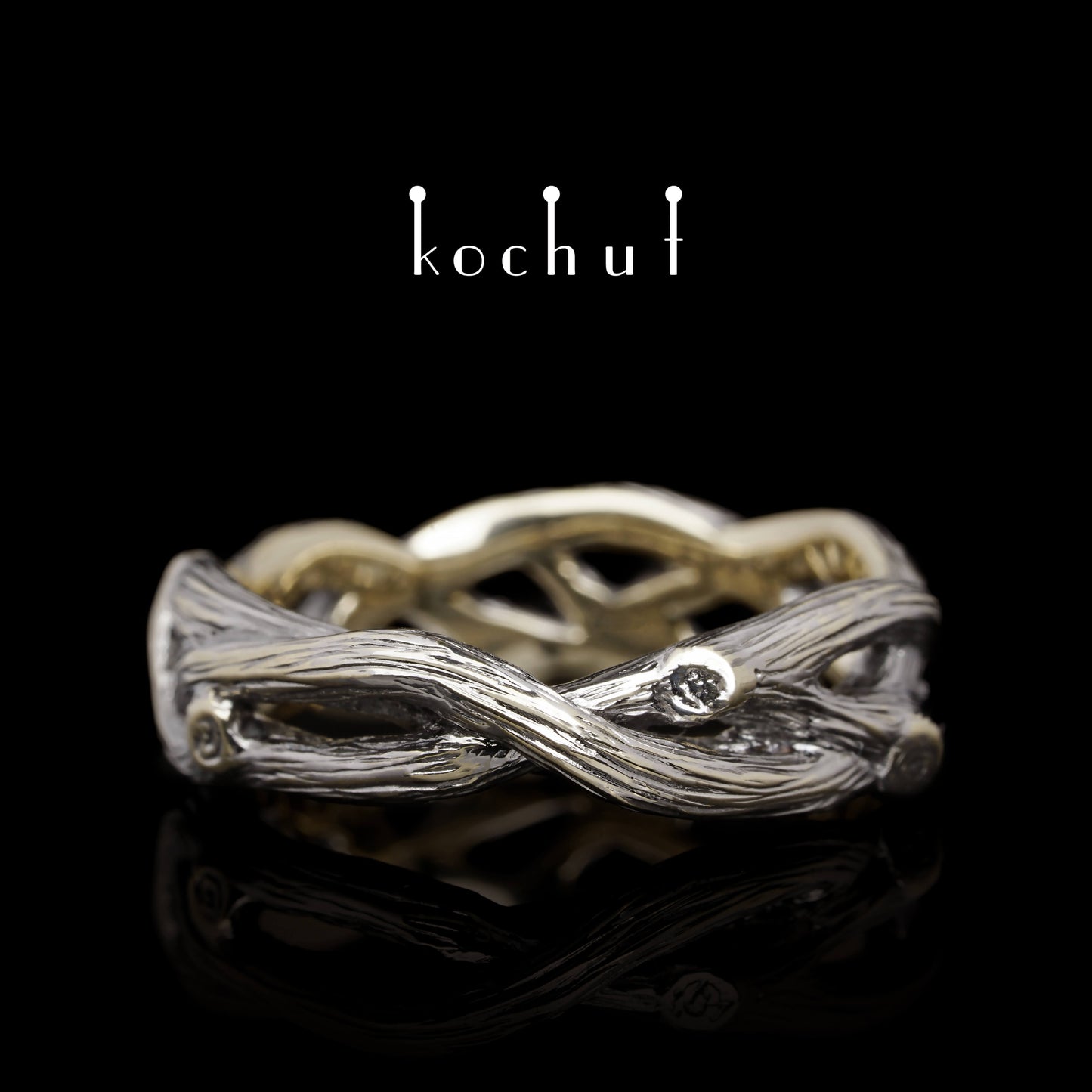 Mobius Forest Ribbon — Ehering aus Weißgold, beschichtet mit schwarzem Rhodium