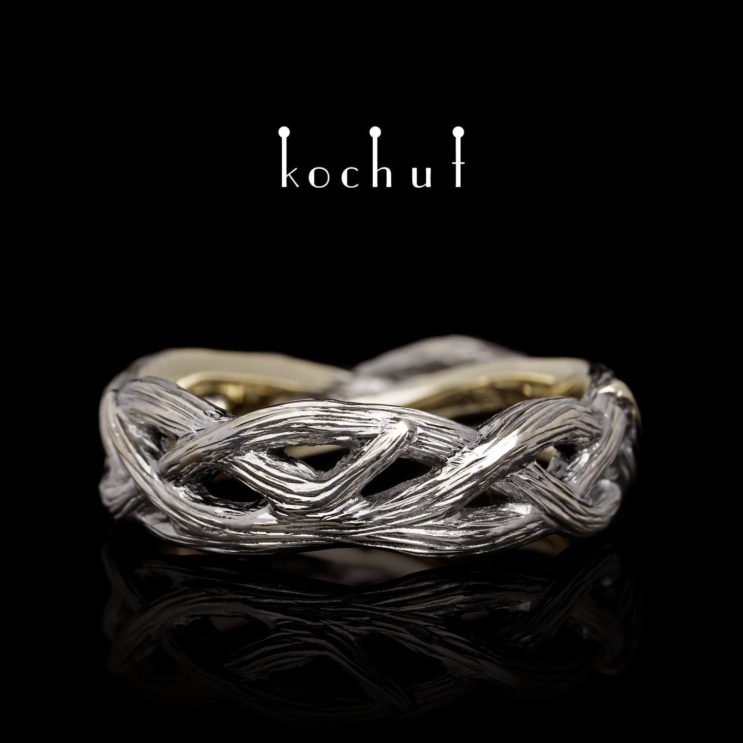 Mobius Forest Ribbon — Ehering aus Weißgold, beschichtet mit schwarzem Rhodium