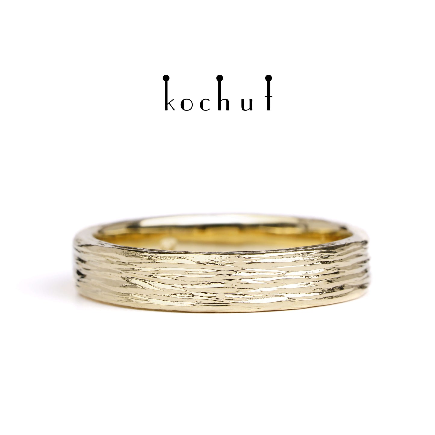 Baumrinde — Ehering aus Gelbgold