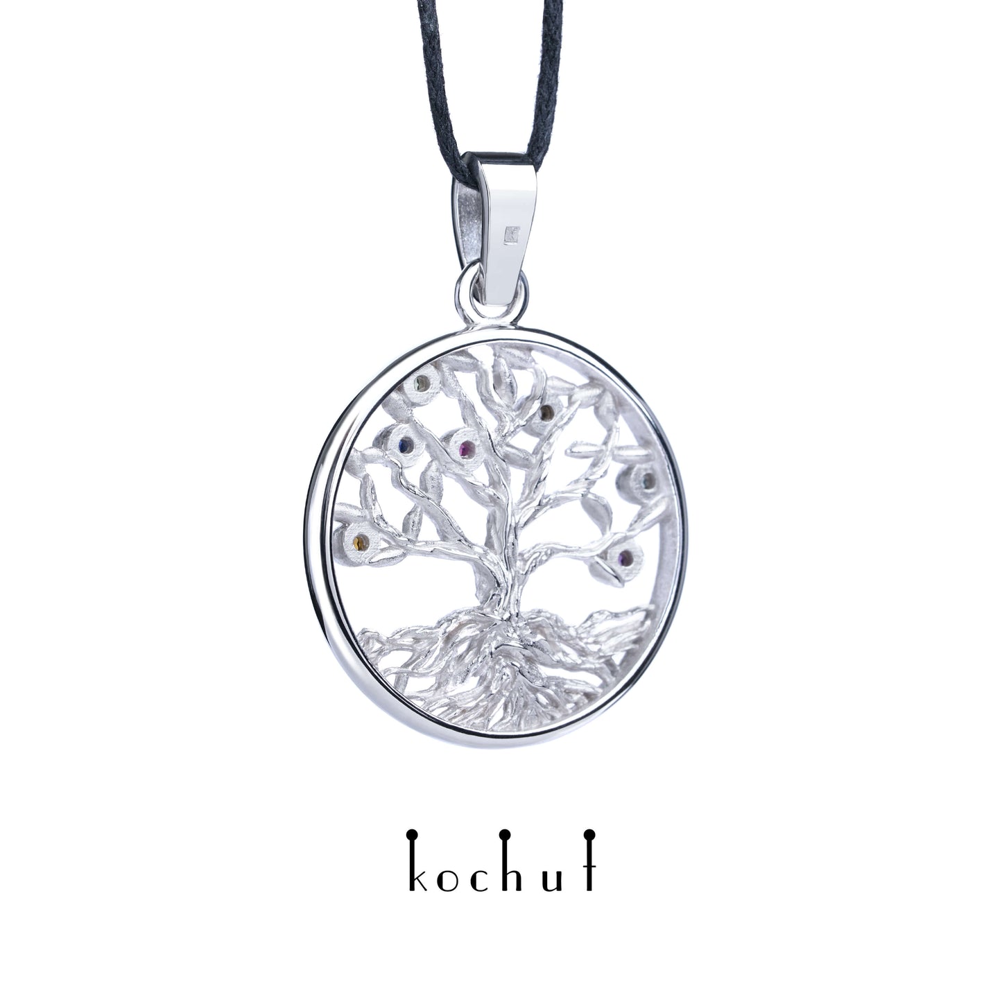 Baum des Lebens: Früchte — Anhänger aus Weißgold mit Edelsteinen, überzogen mit weißem Rhodium