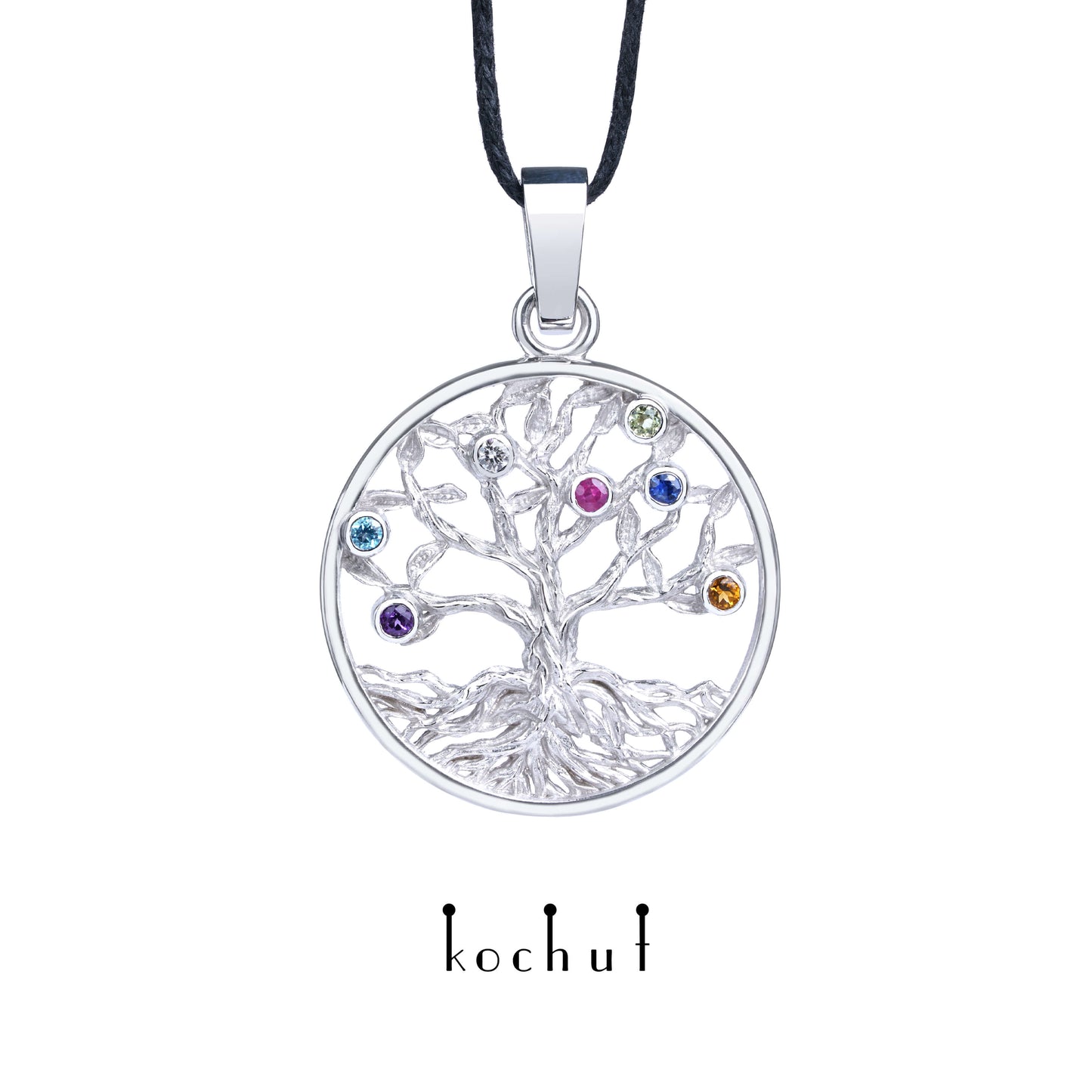 Baum des Lebens: Früchte — Anhänger aus Weißgold mit Edelsteinen, überzogen mit weißem Rhodium