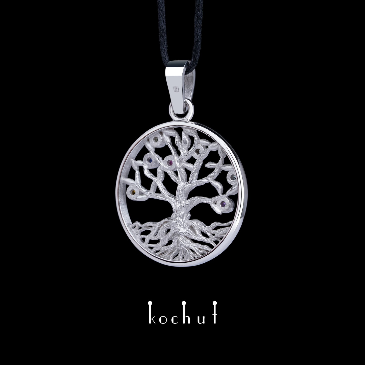 Baum des Lebens: Früchte — Anhänger aus Weißgold mit Edelsteinen, überzogen mit weißem Rhodium