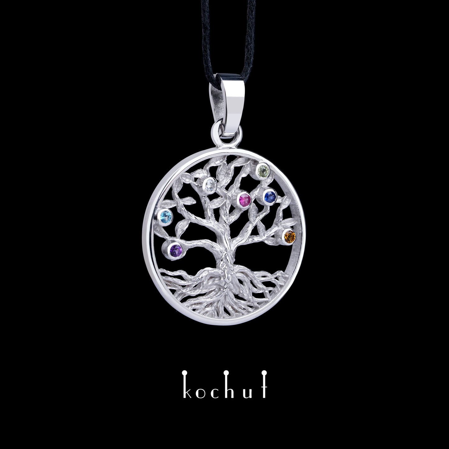 Baum des Lebens: Früchte — Anhänger aus Weißgold mit Edelsteinen, überzogen mit weißem Rhodium