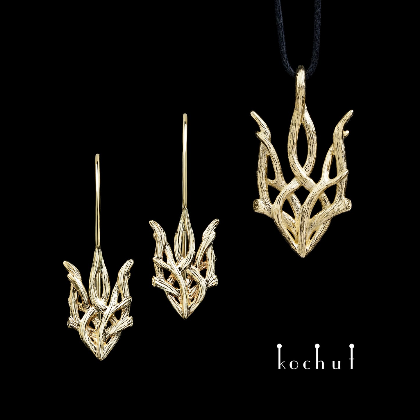 Wald-Trident — Schmuckset aus Gelbgold