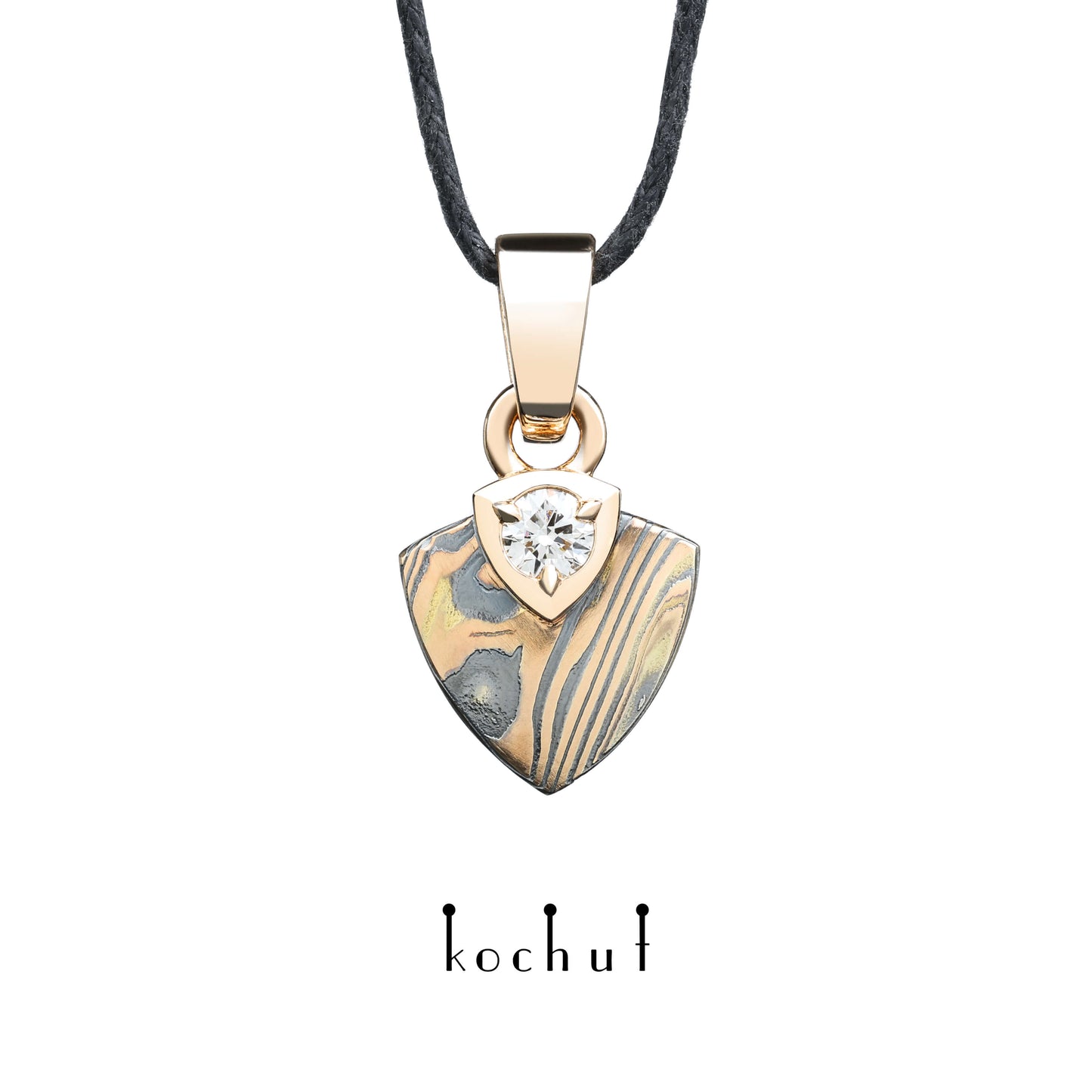 Seishi — Mokume-Schmuckset aus Rotgold, graviertem und oxidiertem Silber mit Diamanten