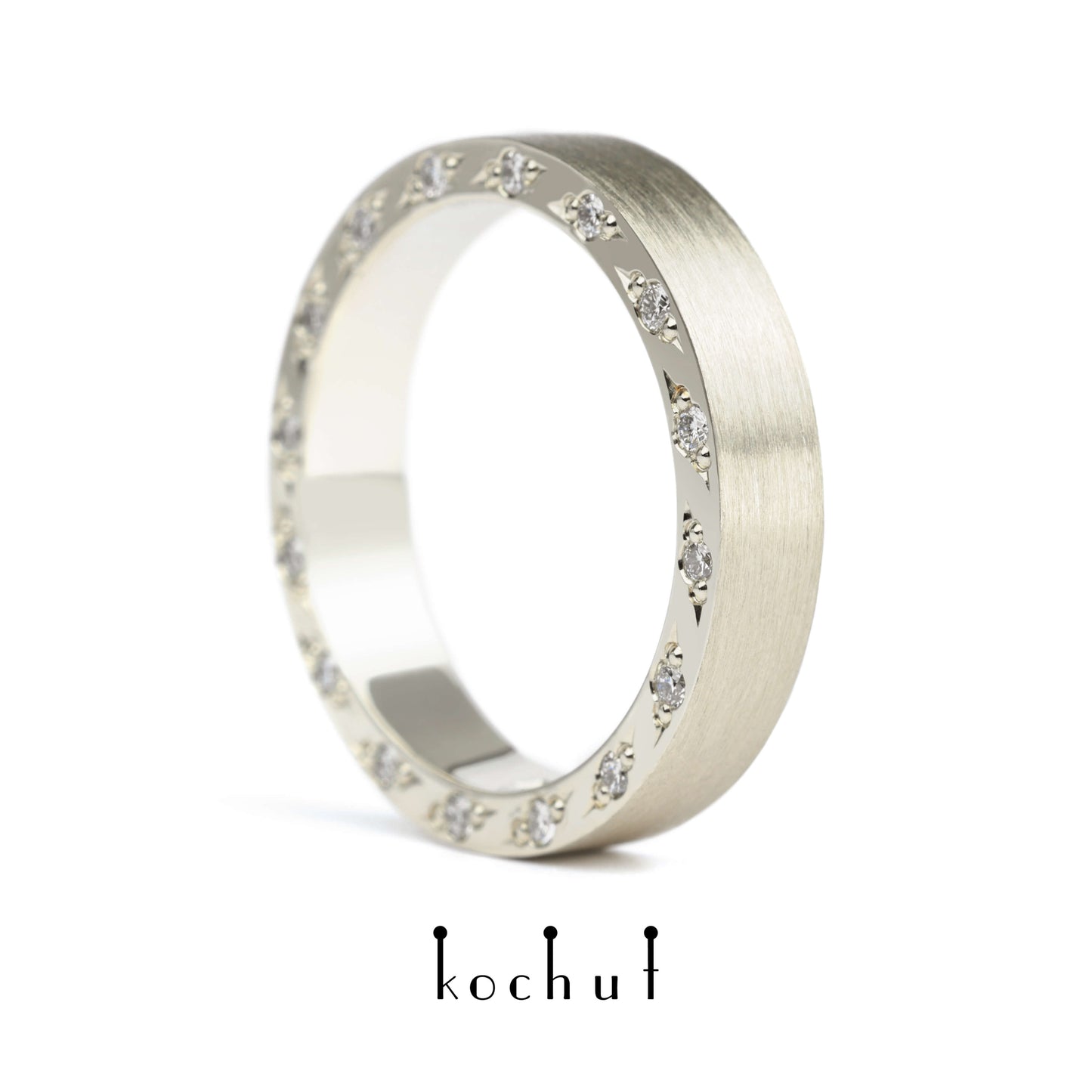 Aristocrats — flach geformter Ehering aus Weißgold mit Diamanten
