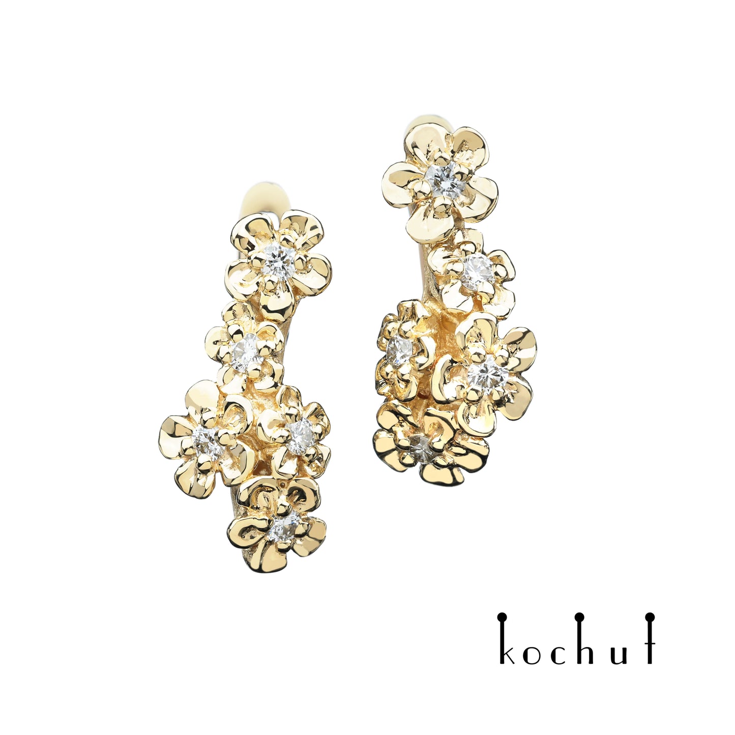 Florale Tiara — Ohrringe aus Gelbgold mit Diamanten