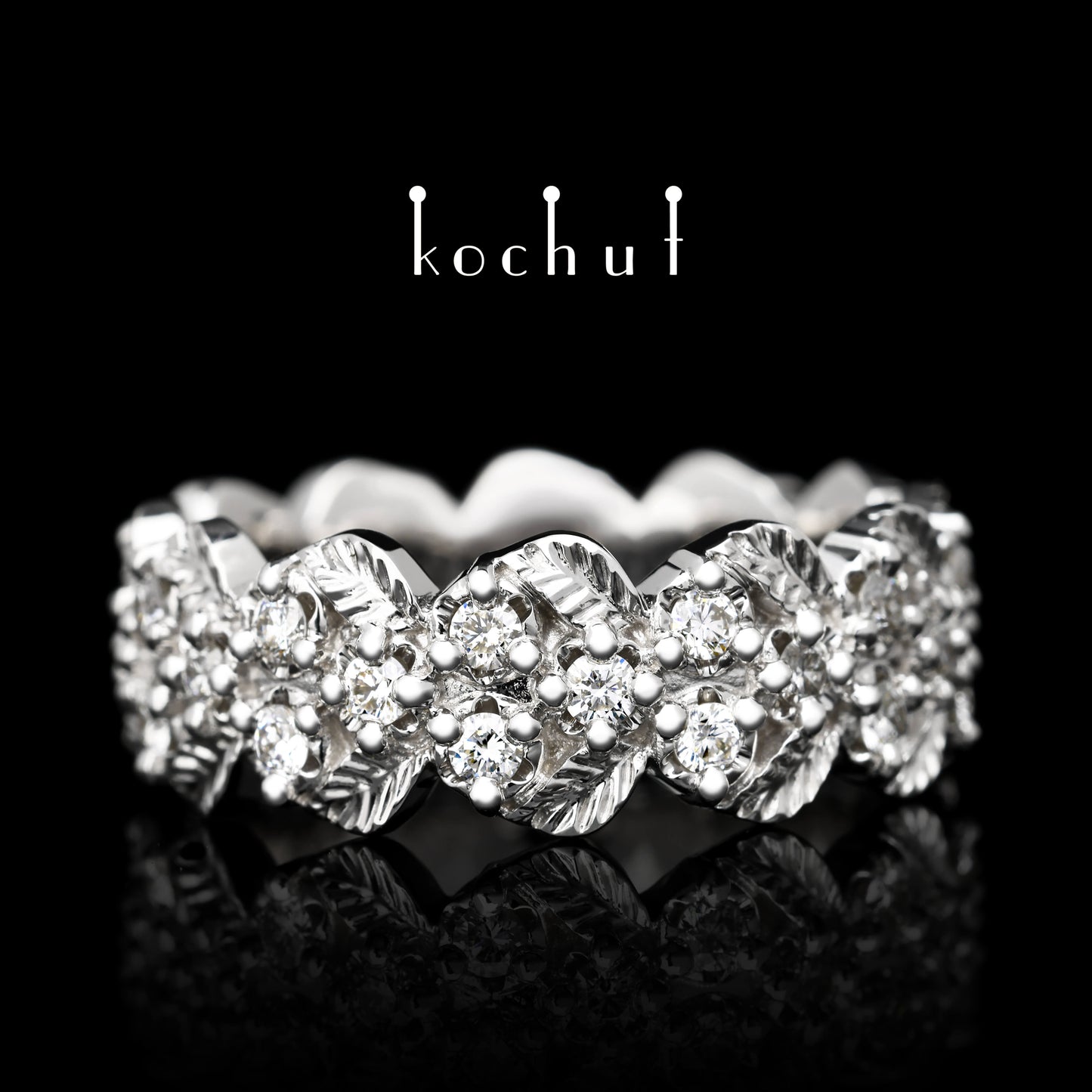 Tau — Ring aus Weißgold mit Diamanten, beschichtet mit weißem Rhodium