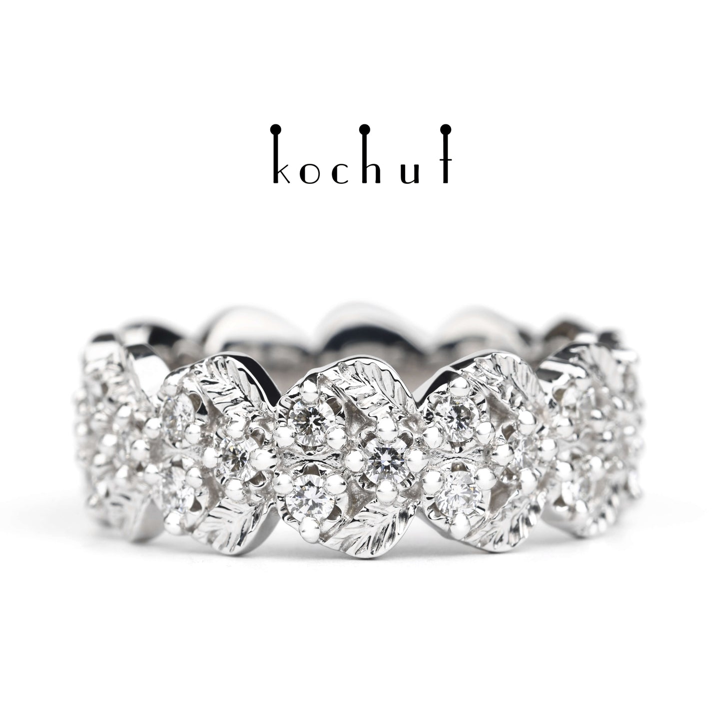 Tau — Ring aus Weißgold mit Diamanten, beschichtet mit weißem Rhodium