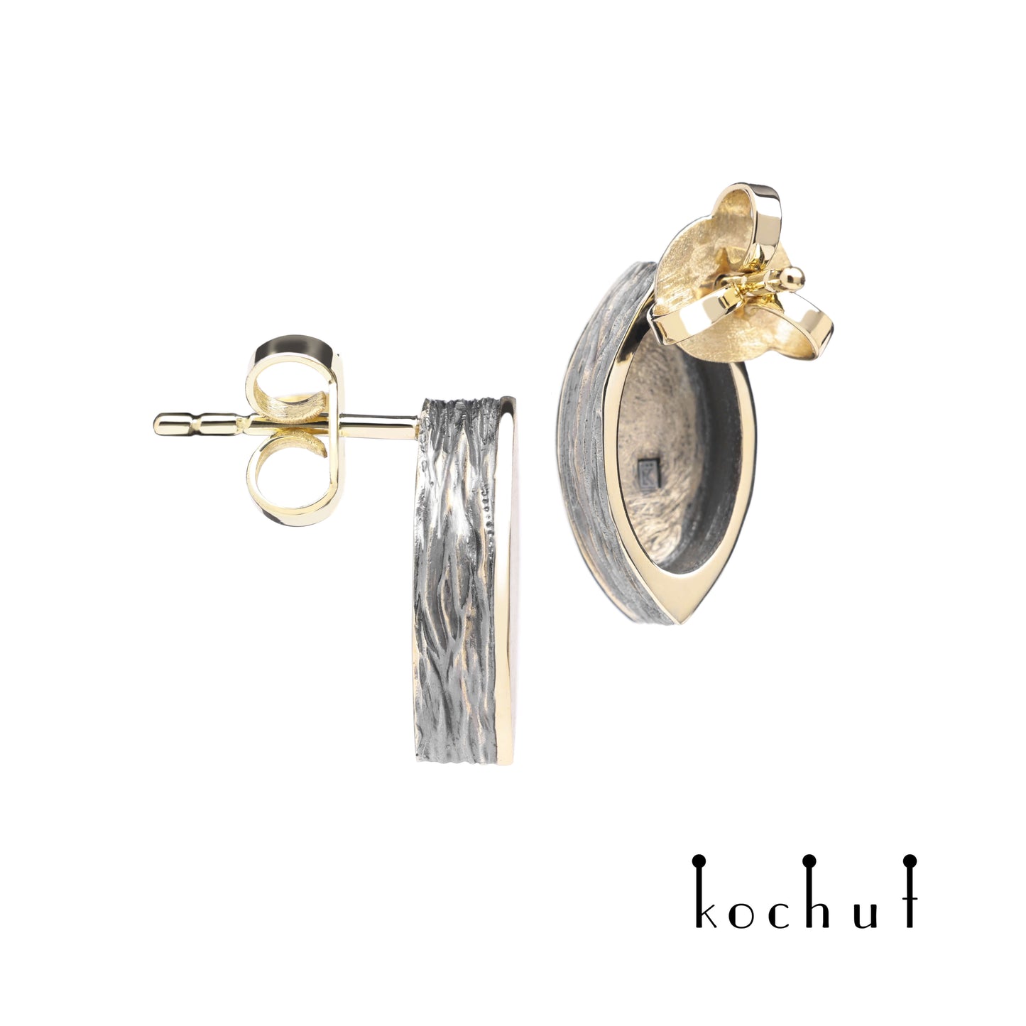 Golden Leaf — Ohrringe aus Gelbgold, beschichtet mit schwarzem Rhodium