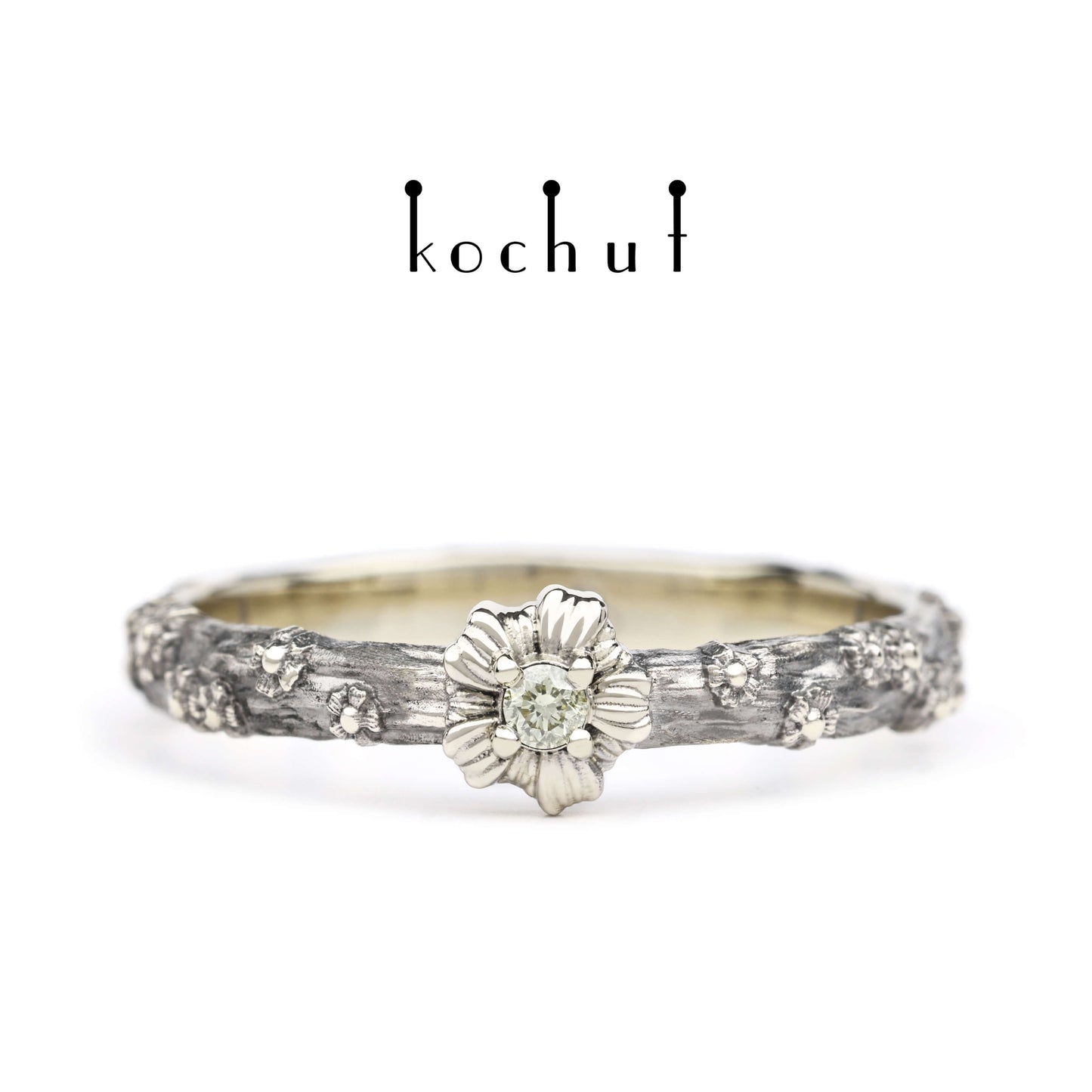 Vergissmeinnicht — Ring aus Weißgold mit hellgelbem Diamanten, überzogen mit schwarzem Rhodium