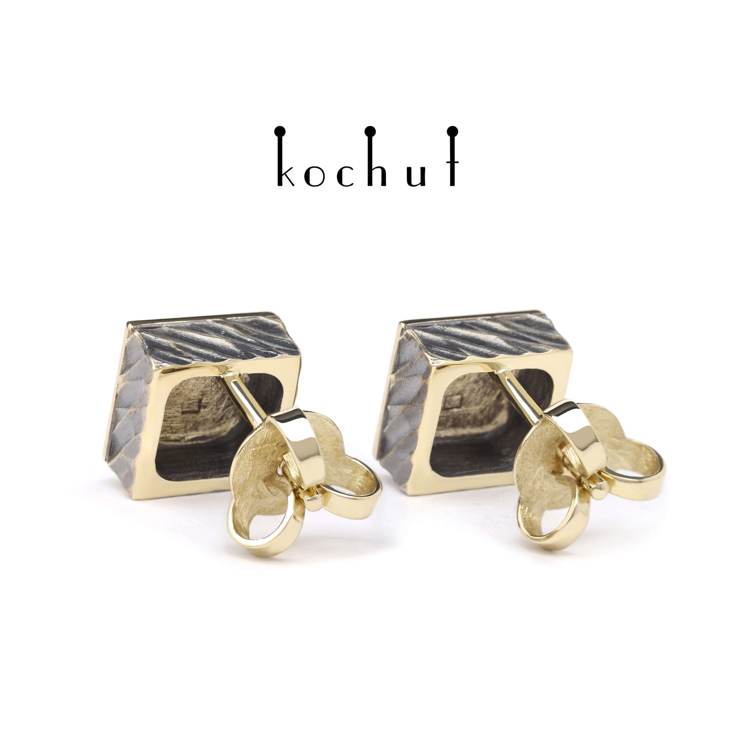 Golden Square — Ohrringe aus Gelbgold, beschichtet mit schwarzem Rhodium