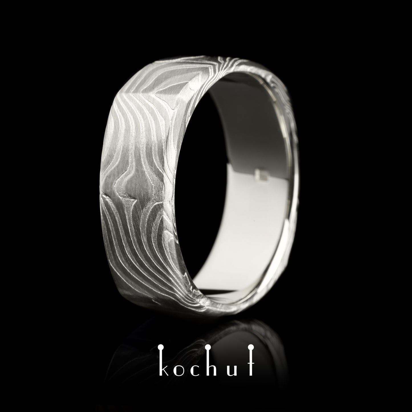 Tenno — Mokume-Ring aus Palladium-Gold, Weißgold und graviertem Silber