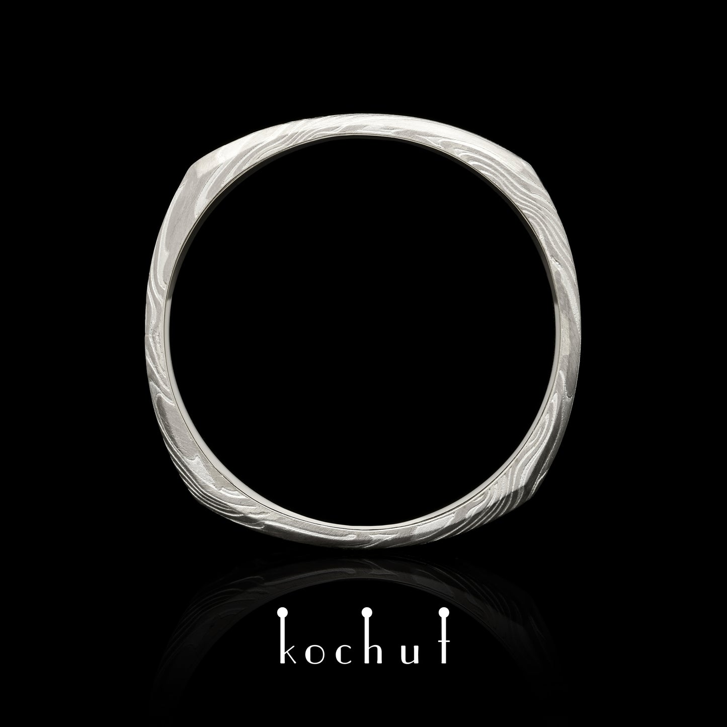 Tenno — Mokume-Ring aus Palladium-Gold, Weißgold und graviertem Silber