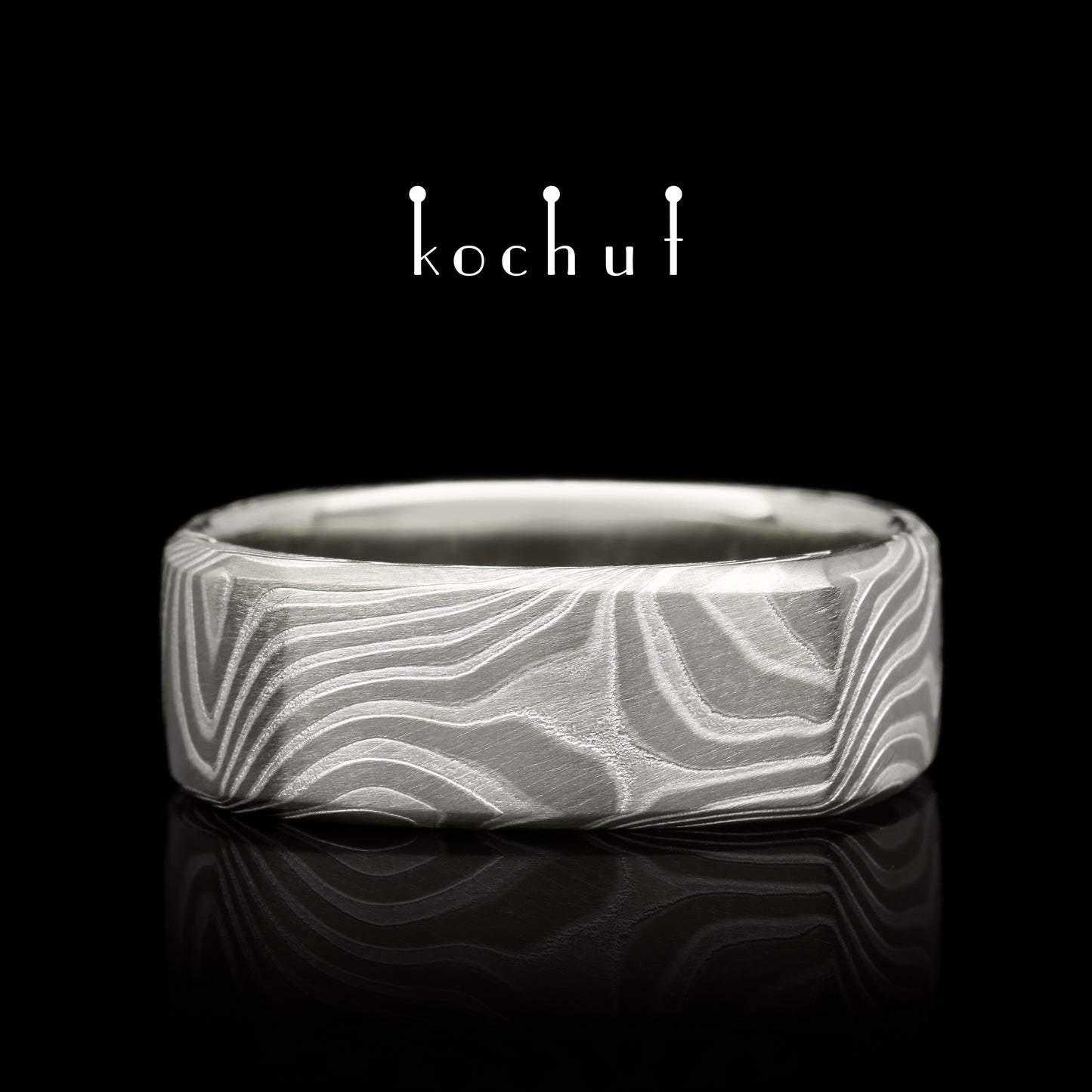 Tenno — Mokume-Ring aus Palladium-Gold, Weißgold und graviertem Silber