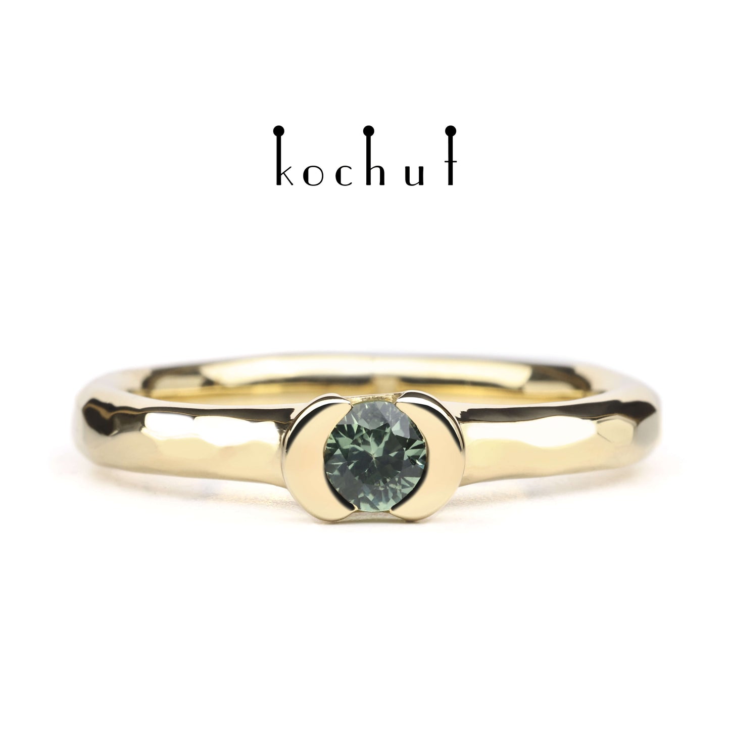 Absolute — Verlobungsring aus gelbem 18K Gold mit grünem Saphir