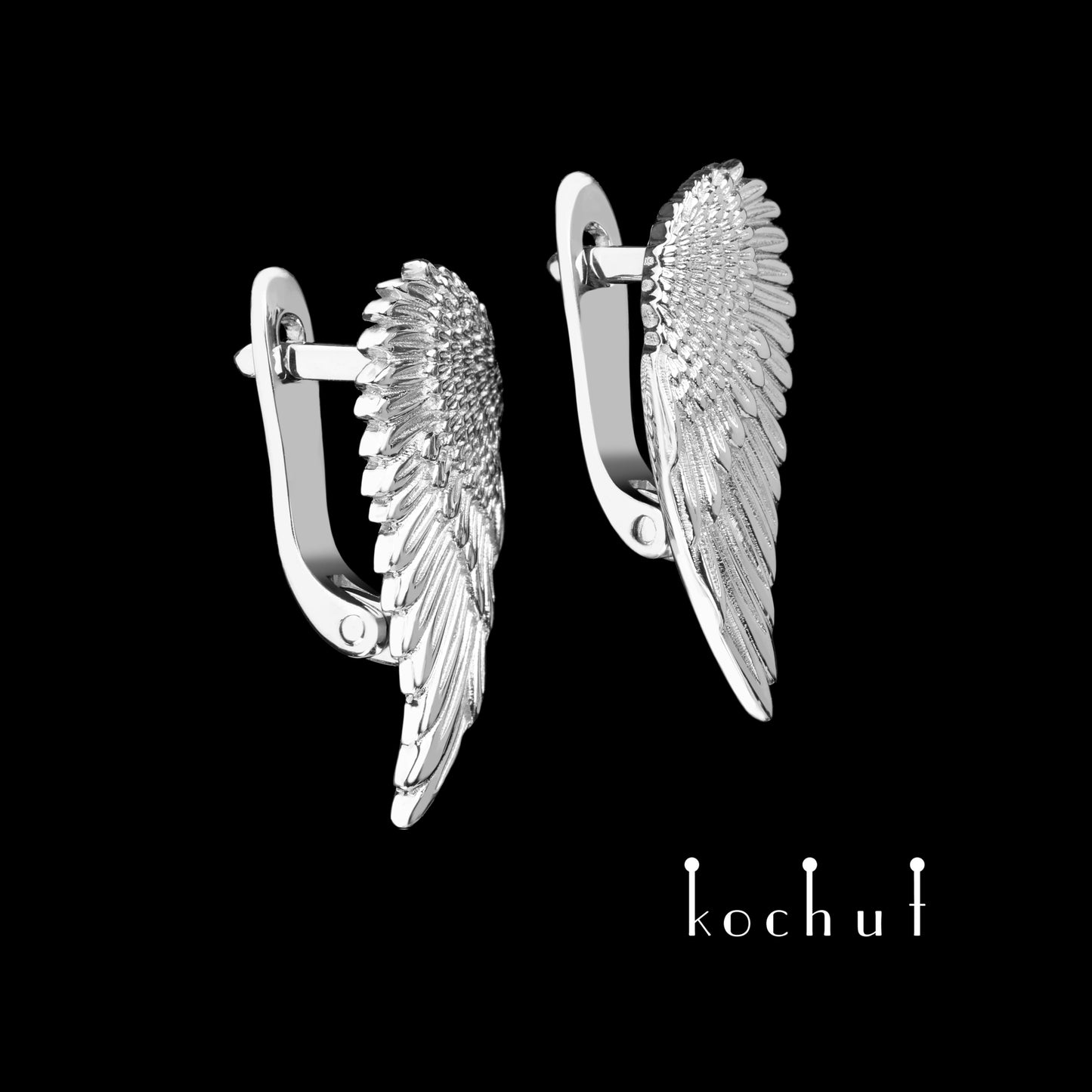 Flügel — silberne Ohrringe, überzogen mit weißem Rhodium