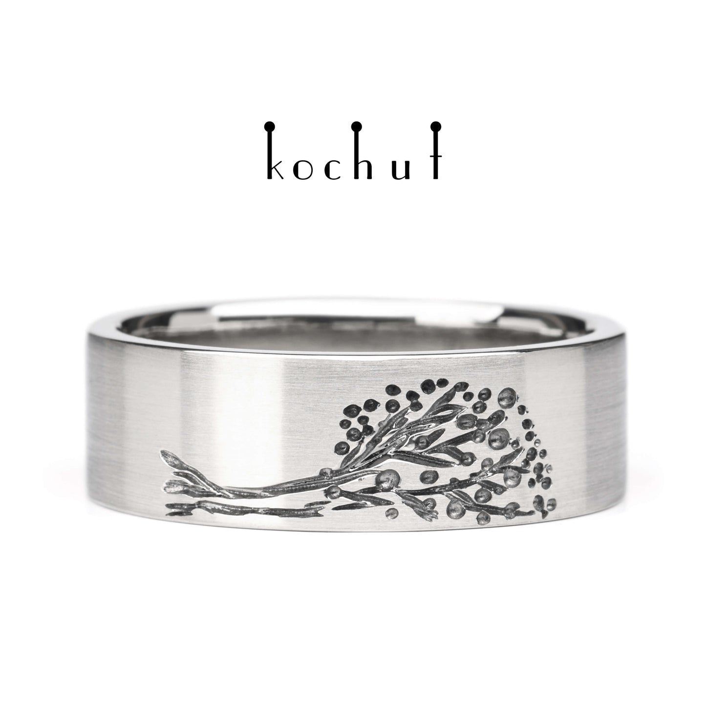 Baum des Lebens: Halves — Ehering aus Platin, überzogen mit schwarzem Rhodium