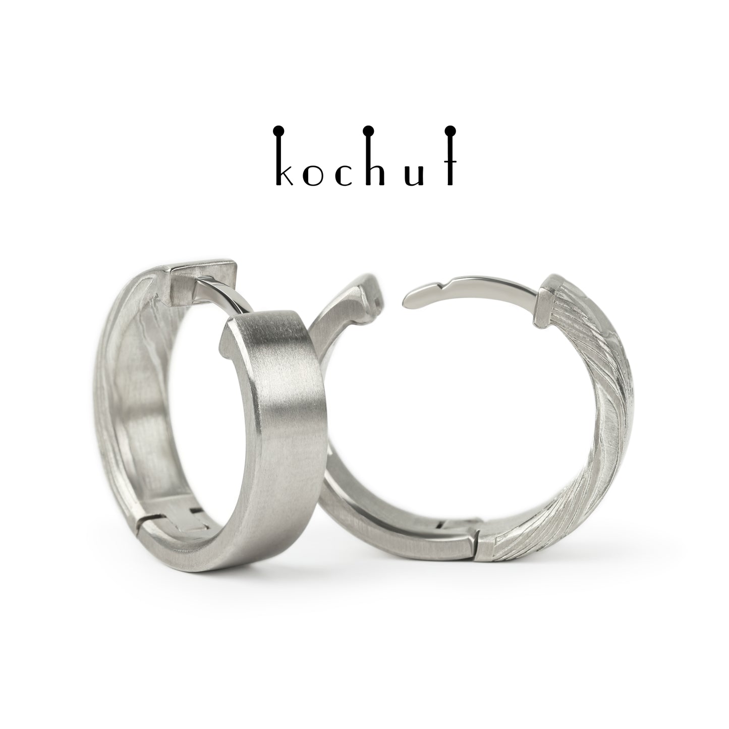 Yutori — Mokume-Ohrring aus Palladium-Gold und graviertem Silber
