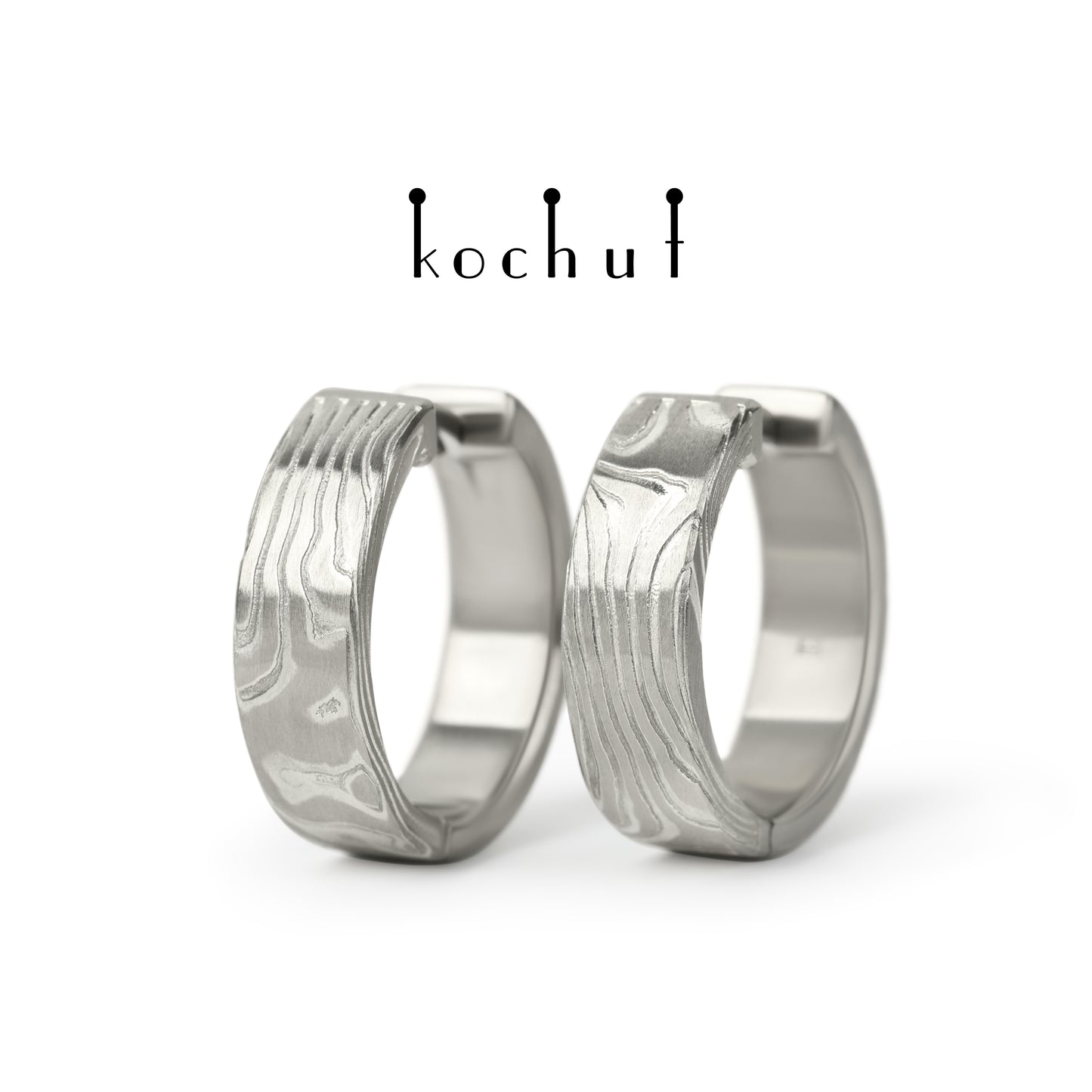 Yutori — Mokume-Ohrring aus Palladium-Gold und graviertem Silber
