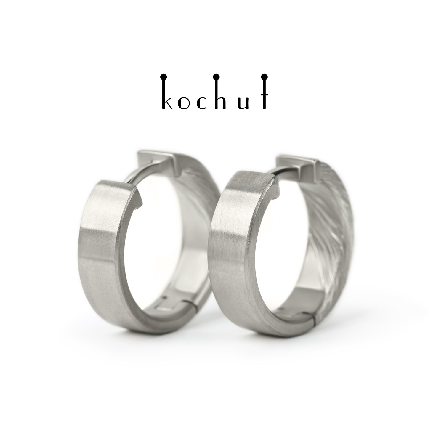 Yutori — Mokume-Ohrring aus Palladium-Gold und graviertem Silber