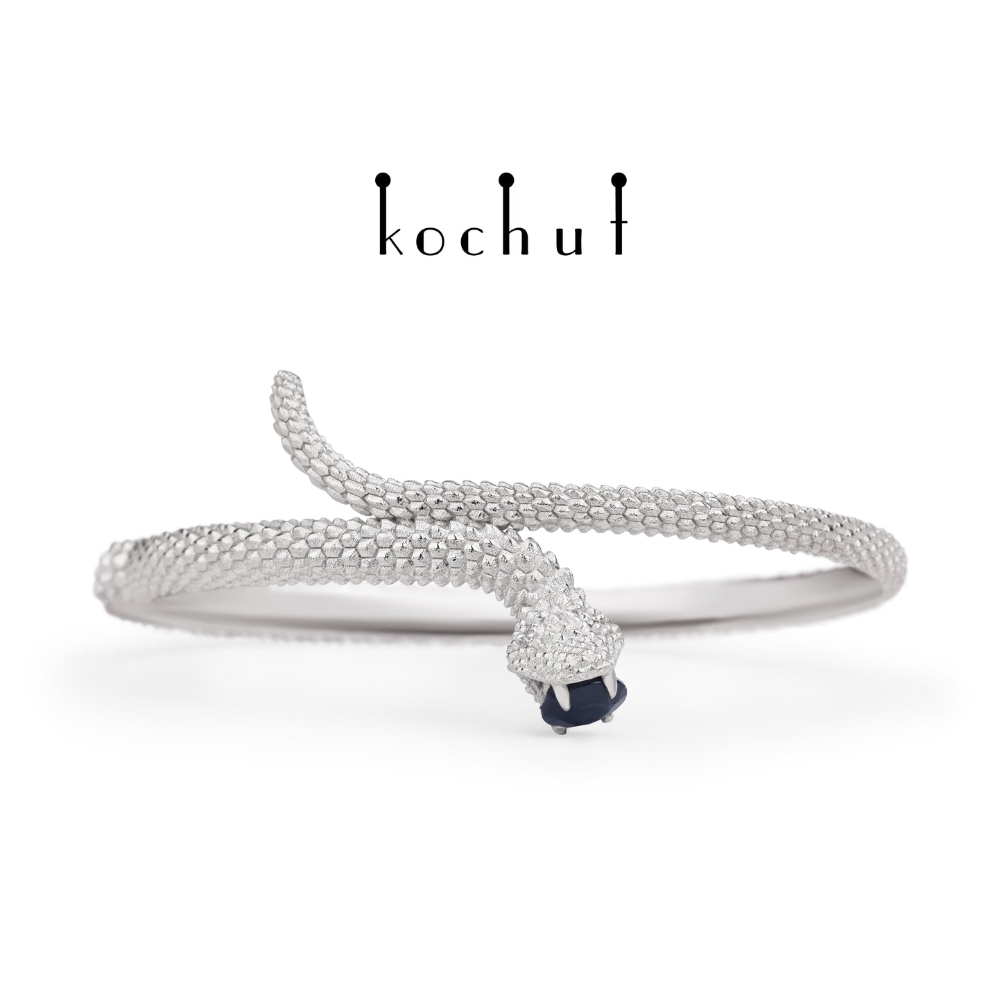 Liebe der Wiesel — Weißgold-Armband mit blauer Saphir und Diamanten, plattiert mit weißem Rhodium