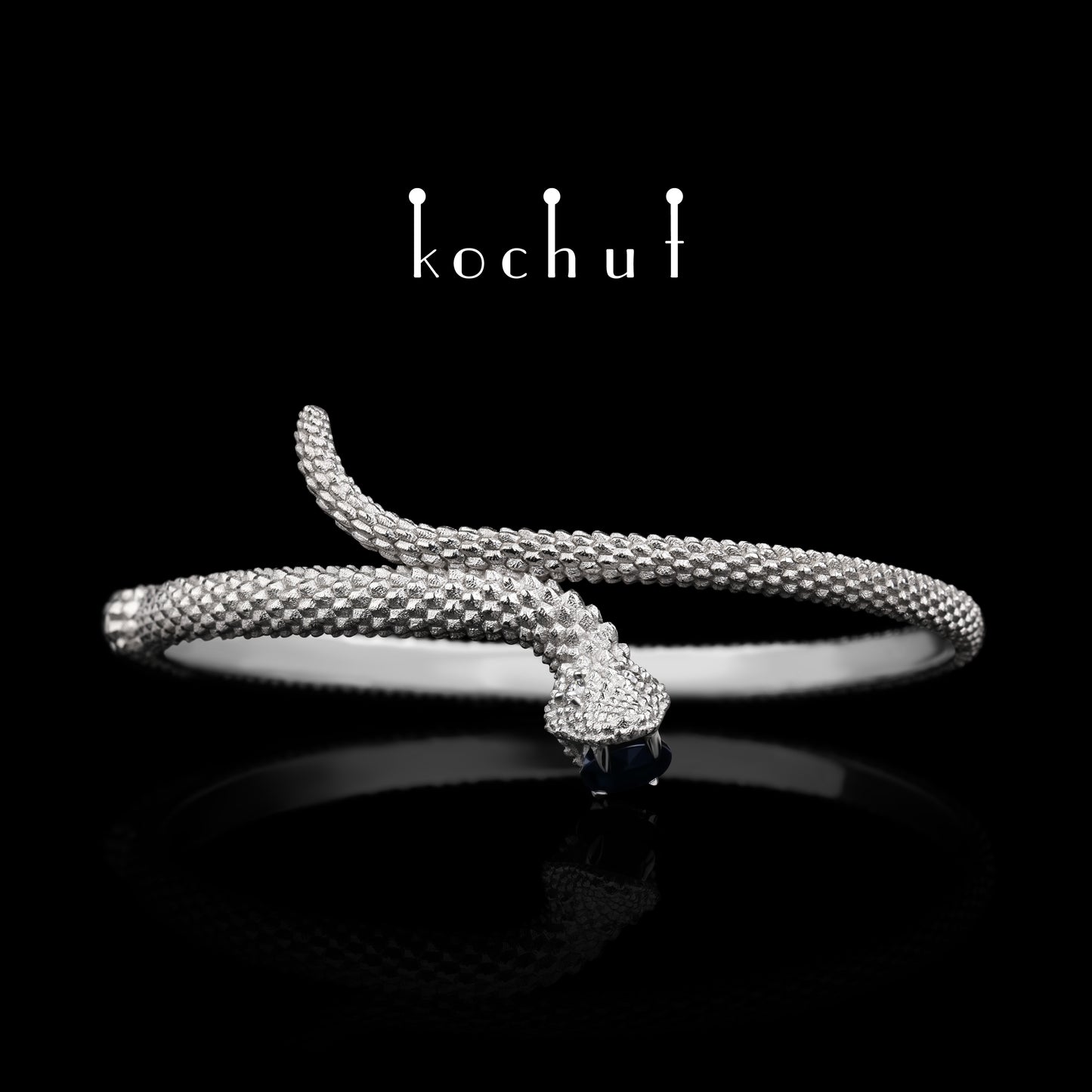 Liebe der Wiesel — Weißgold-Armband mit blauer Saphir und Diamanten, plattiert mit weißem Rhodium