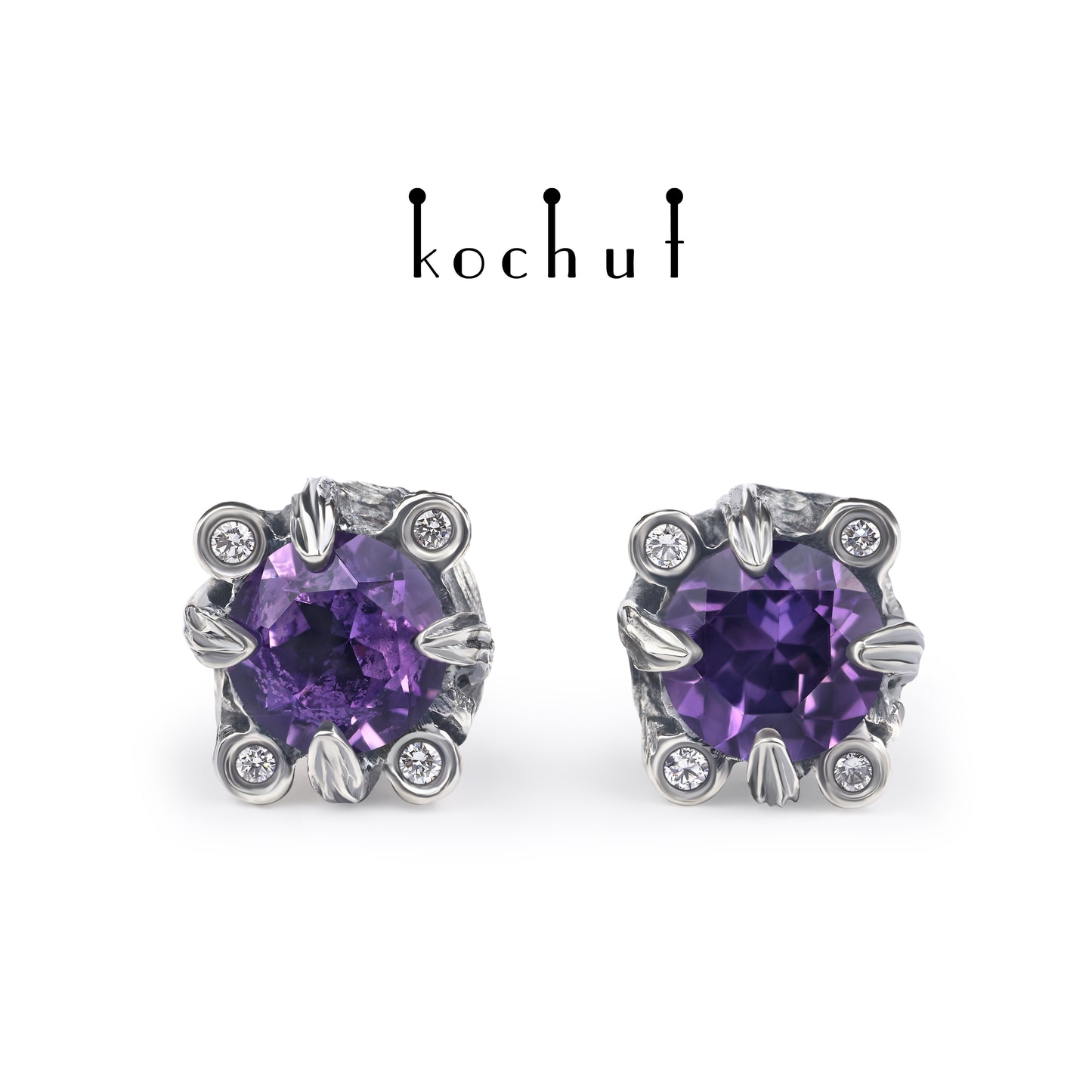 Verzauberter Wald — Ohrringe aus oxidiertem Silber mit Amethysten und Diamanten