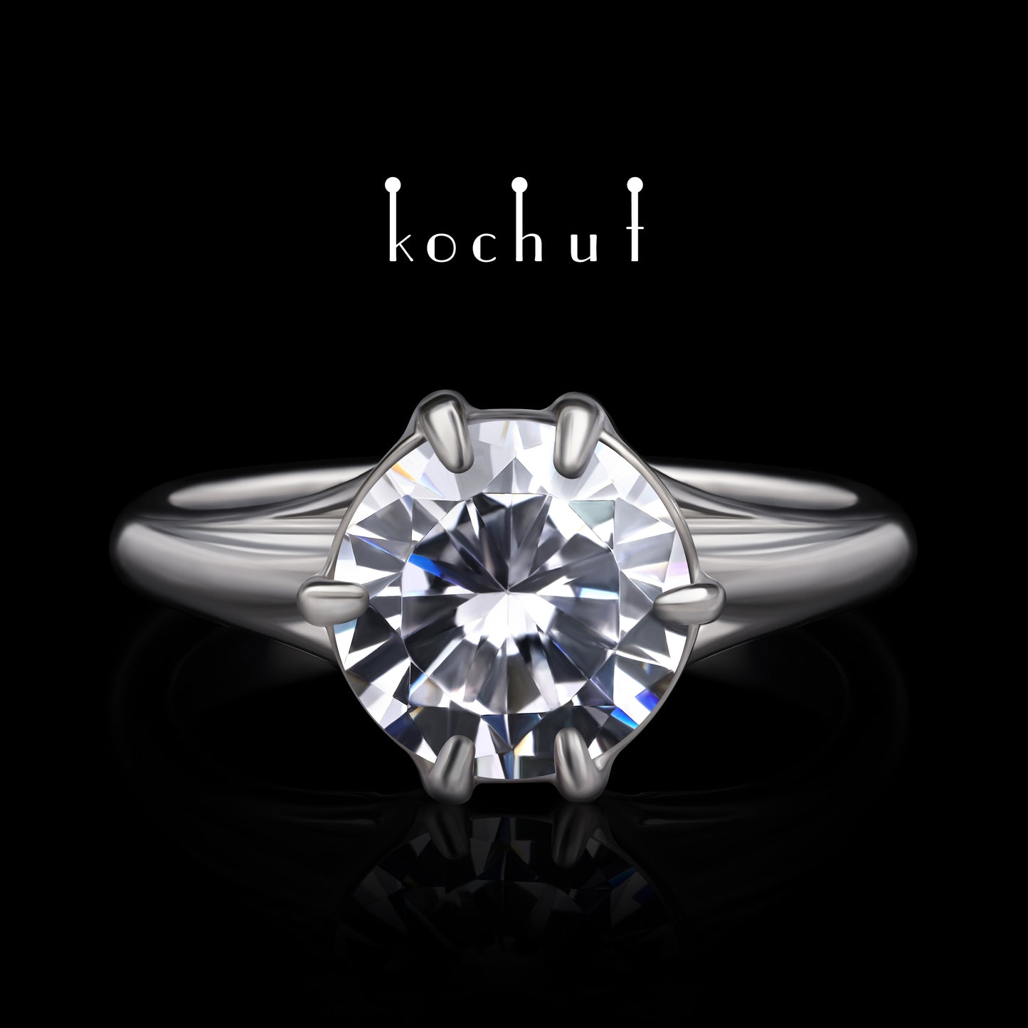 Melian — Verlobungsring aus Weißgold mit einem Diamanten, rhodiniert mit Weißrhythm.