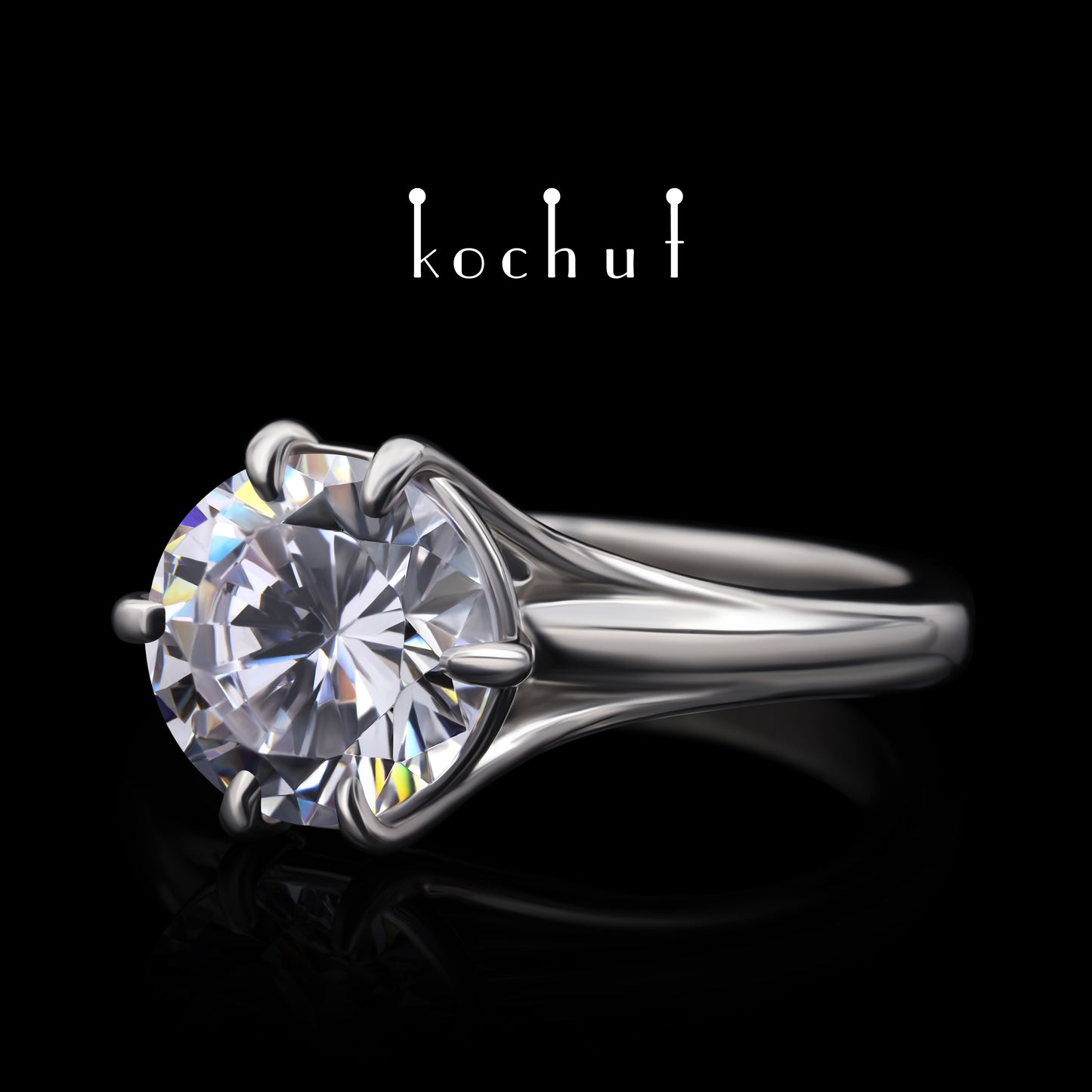 Melian — Verlobungsring aus Weißgold mit einem Diamanten, rhodiniert mit Weißrhythm.