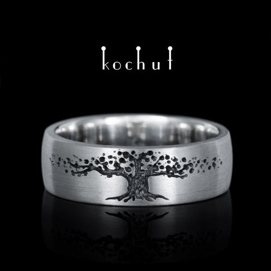Baum des Lebens – Ehering aus oxidiertem Sterlingsilber