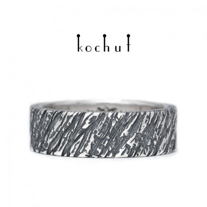 Baum des Lebens: Eschenrinde – Ehering aus oxidiertem Sterlingsilber