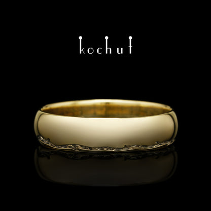 Baum des Lebens: Stiele - Ehering aus Gelbgold, überzogen mit schwarzem Rhodium (6.5 mm)